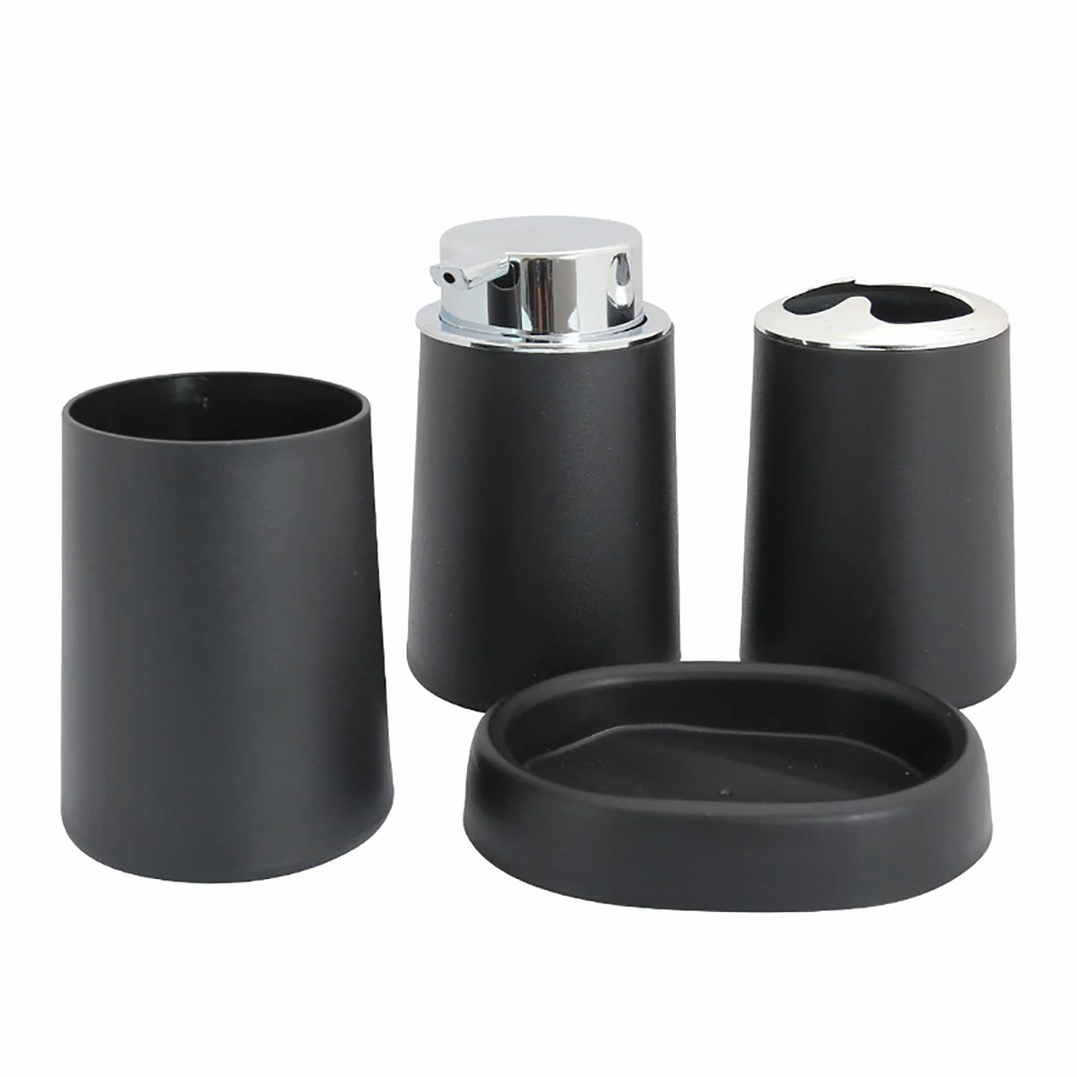 Juegos de Accesorios de baño, Simple Lustroso Acesorios Cuartos de Baño 4 Piezas con Dispensador Jabon Baño, Jabonera Baño, Porta Cepillo de Dientes para Champú Negro