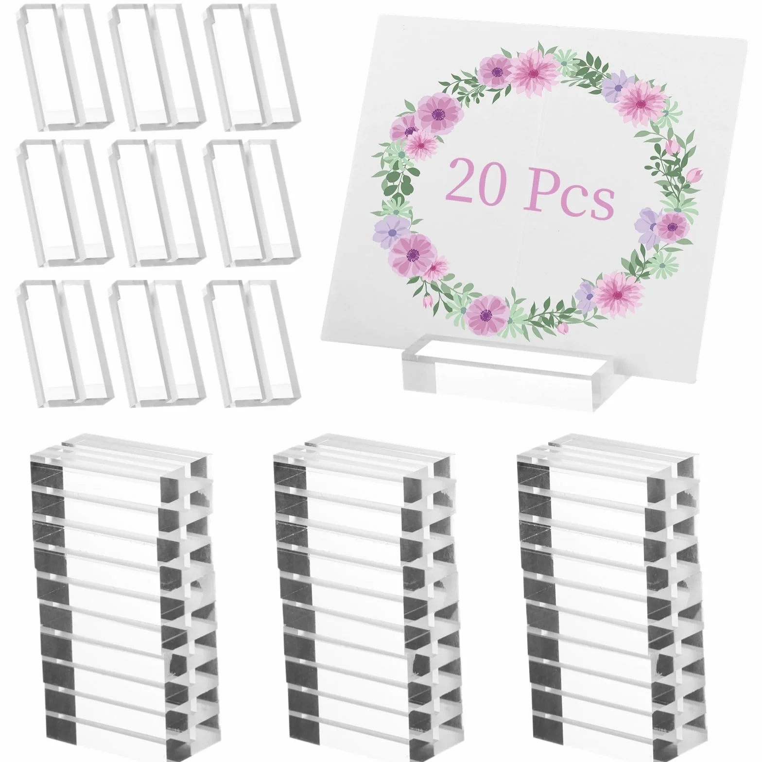 20 soportes acrílicos para tarjetas de lugar, soportes transparentes para letreros con ranura para tarjetas, soportes de menú de acrílico transparente, soportes de exhibición de números de