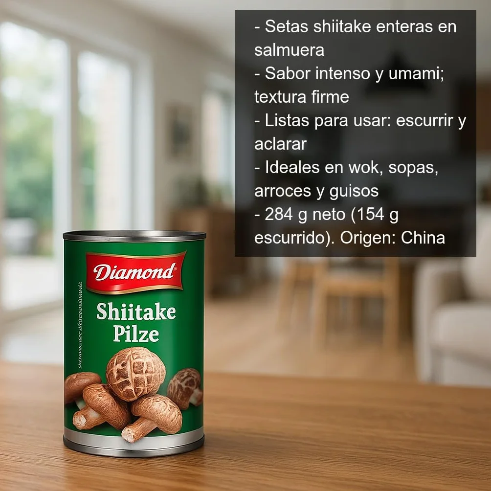 Shiitake Setas en Lata 284 g Pack 2 uds en Salmuera Ligera Listas para Wok