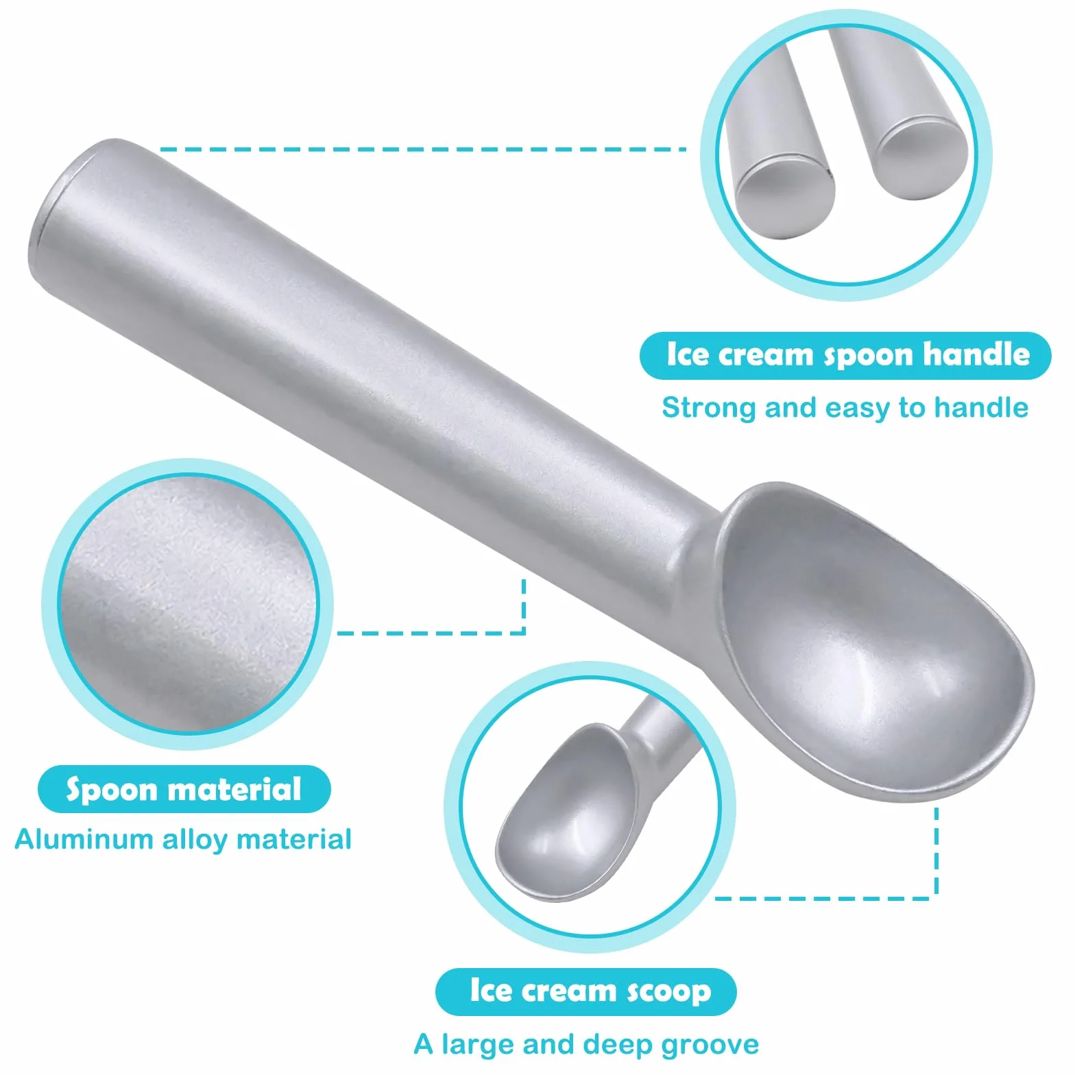 Cuchara Helado Bola de Aluminio, Sacabolas Helados Antiadherente para Heladerías