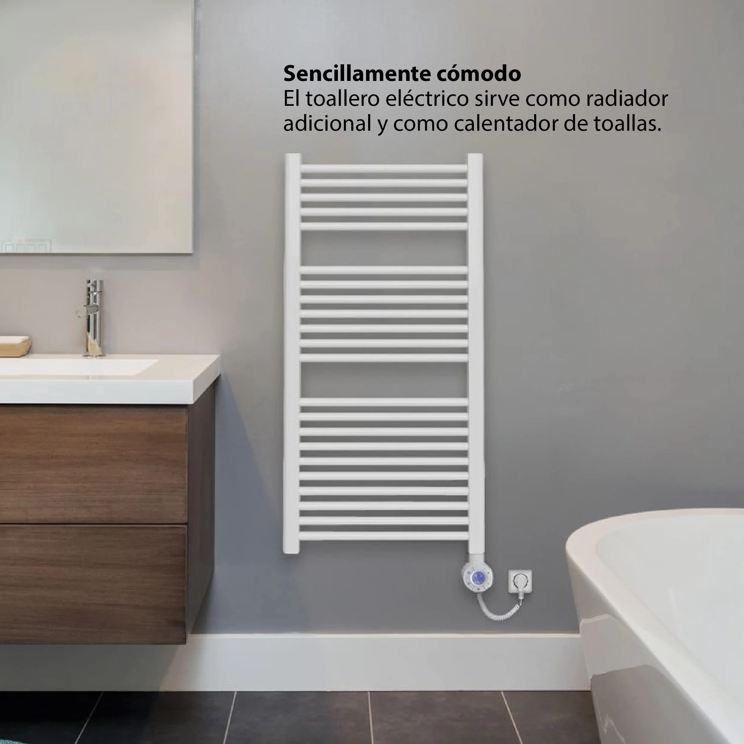 Bosch - Heat Radiator 4500 - Radiador de baño eléctrico, tamaño 1110x600 mm, 600 vatios, con toallero y termostato integrado, color blanco