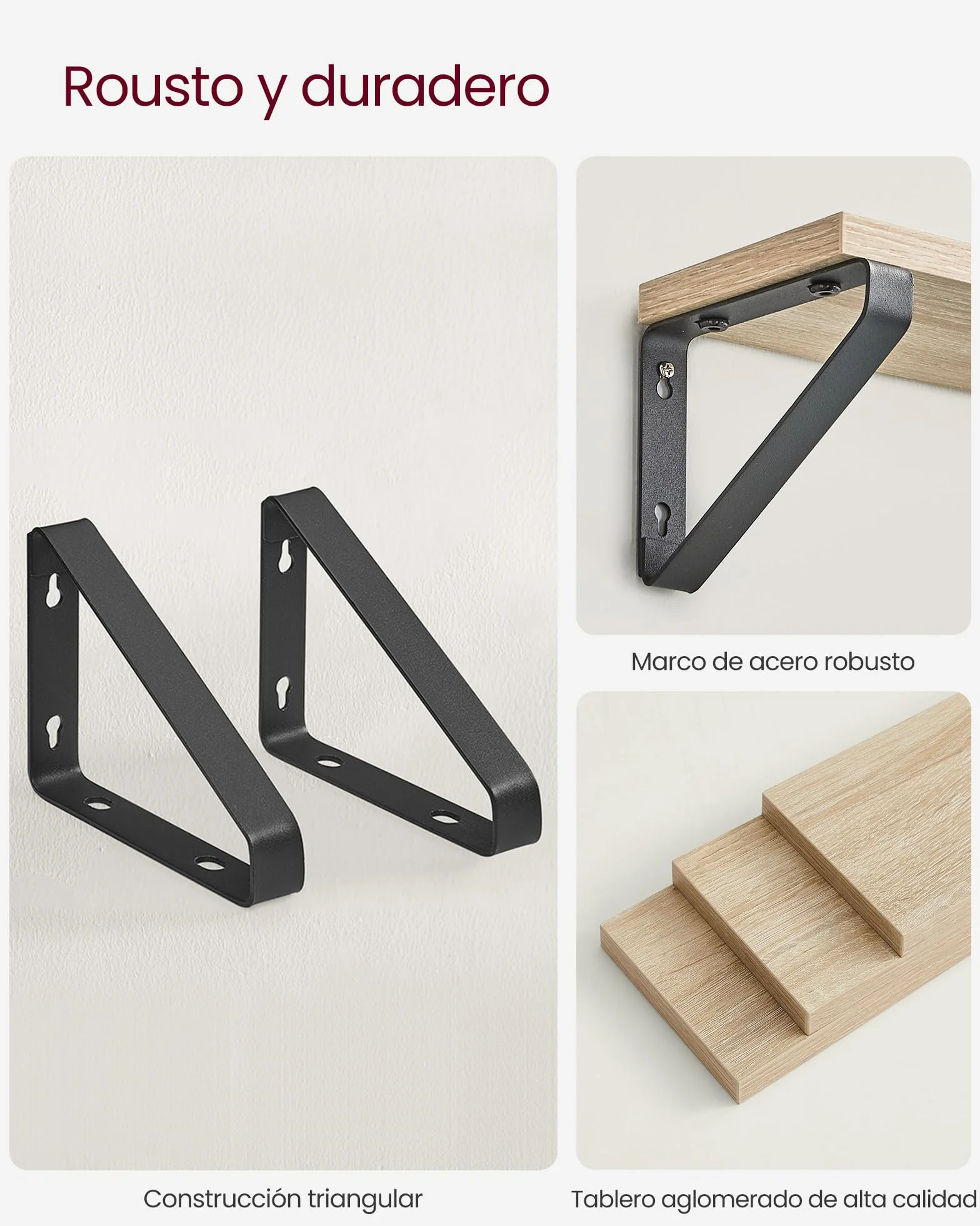 VASAGLE Estantes de Pared, Estantes Flotantes, Juego de 3, 2 Formas de Montaje, 30/35/40 cm, Estantes Decorativos, para Salón, Baño, Cocina, Roble y Negro LWS033B11
