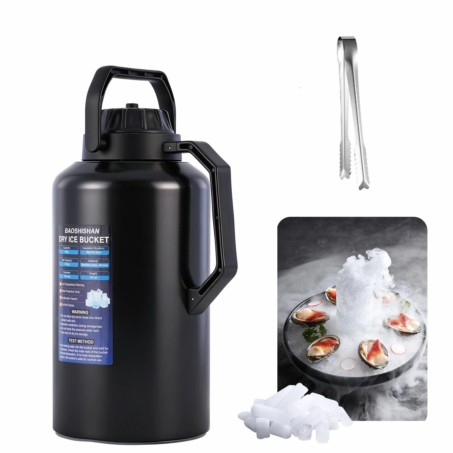 BAOSHISHAN Cubo de Almacenamiento para Hielo seco 6 L | Acero inoxidable, para preparar cócteles y almacenar hielo seco