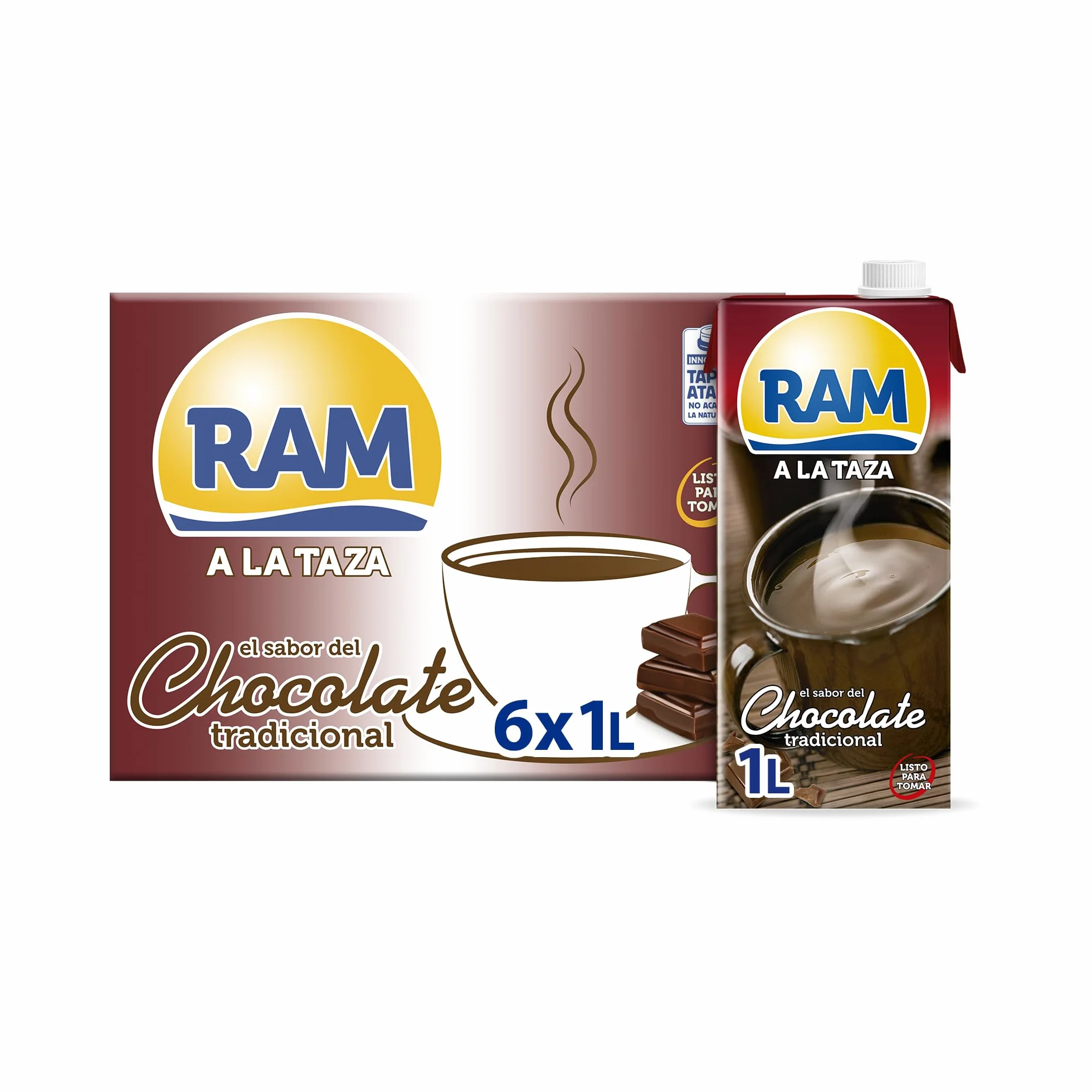 Chocolate a la Taza RAM, Listo para Calentar, Pack 6 x 1 Litro, Cremoso, Leche y Cacao