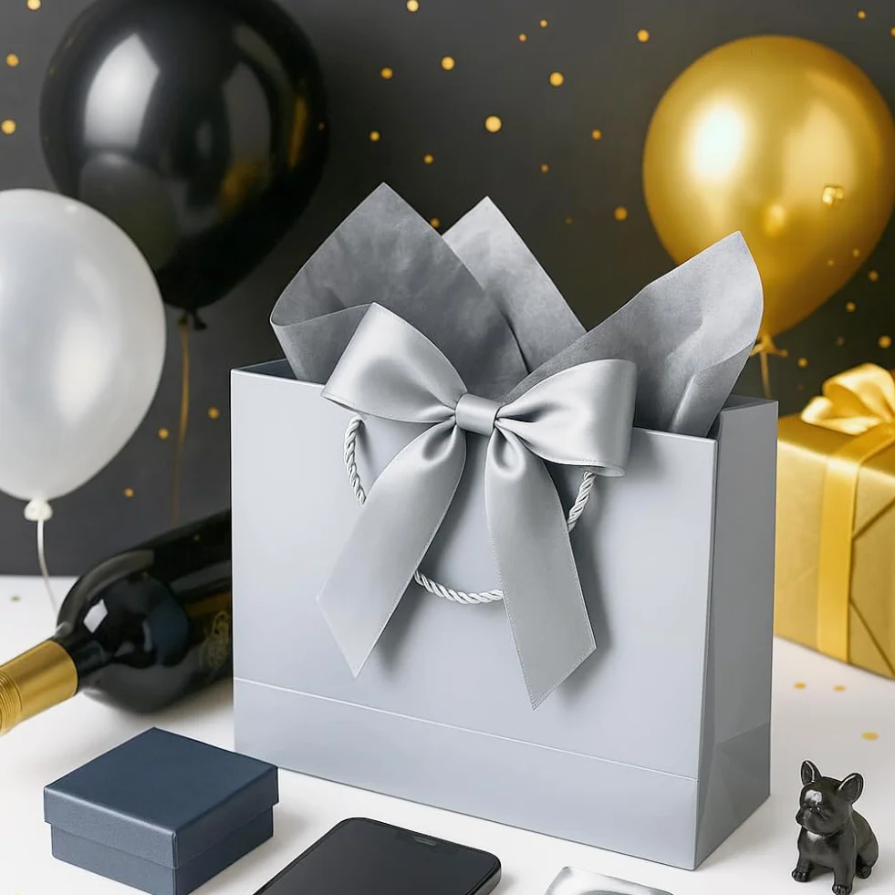 BBLIKE 2pcs Champagne Plata Bolsas de Regalo Set Cumpleaños Bolsas de Regalo Bolsas de Envoltura Color Puro Bolsas de Envoltura Simple Premium…