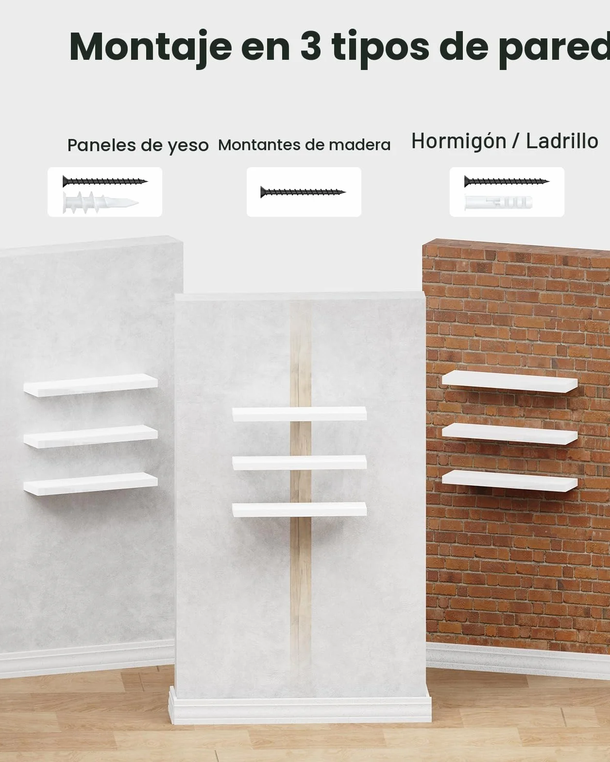 AMADA HOMEFURNISHING Estantes Flotantes Pared Juego 3 Unidades Blanca Soportes Invisibles AMFS08