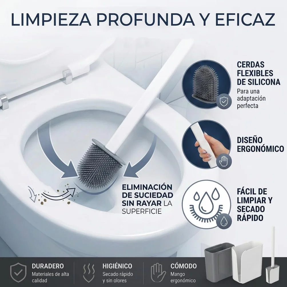 Edihome, Escobillas Baño, Escobilla WC, Escobilla Baño Silicona con Escobillero Baño, Cepillo para Inodoro Flexible, Antigoteo y de Secado Rápido, Suelo o Pared