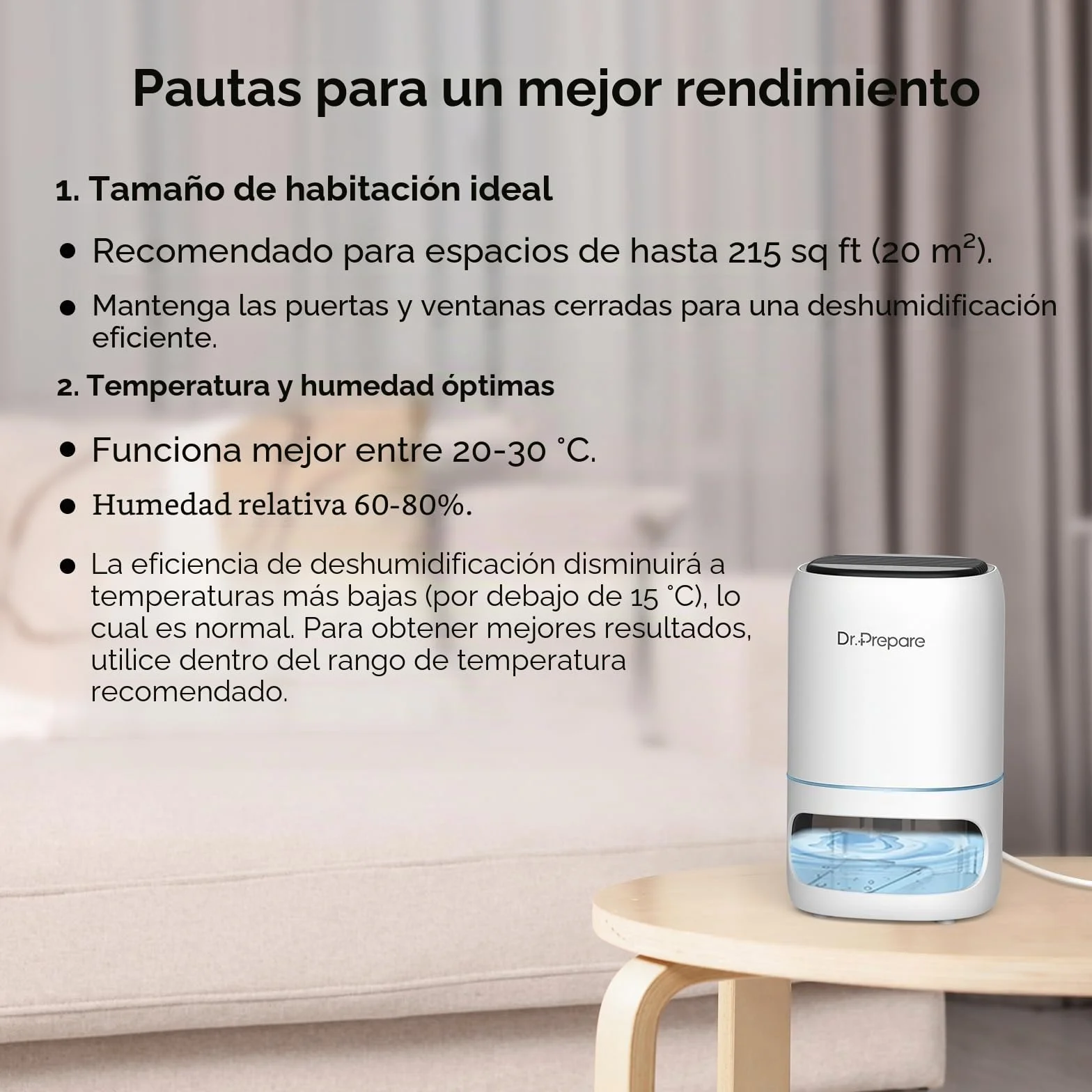 Dr.Prepare Deshumidificador 1L Silencioso Deshumidificador Portátil Pequeño con Luz LED Temporizador 2/4/8 H Apagado Automático para Dormitorio, Baño, Armario, Autocaravana
