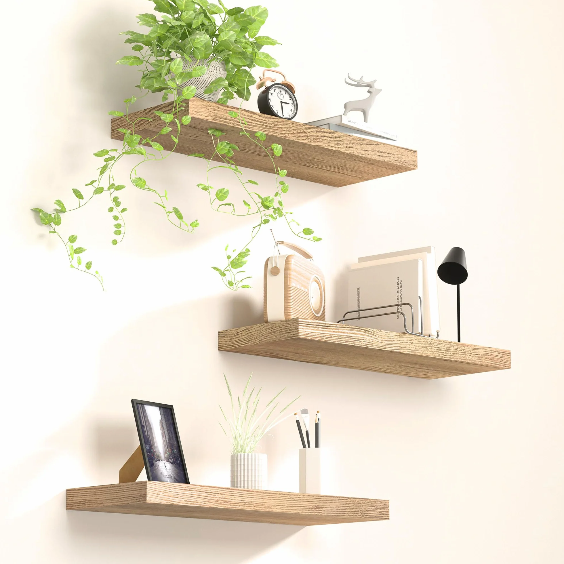 Estantes flotantes de madera rústicos 40 cm con soportes invisibles juego de 3