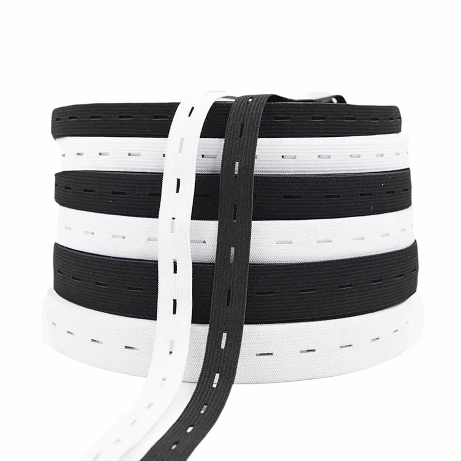 Elástico para coser 8 Uds accesorios de costura DIY 15mm 20mm 25mm 30mm agujero botón banda elástica blanco negro ojal pantalones cintura ajustable 5 metros(25mm black)