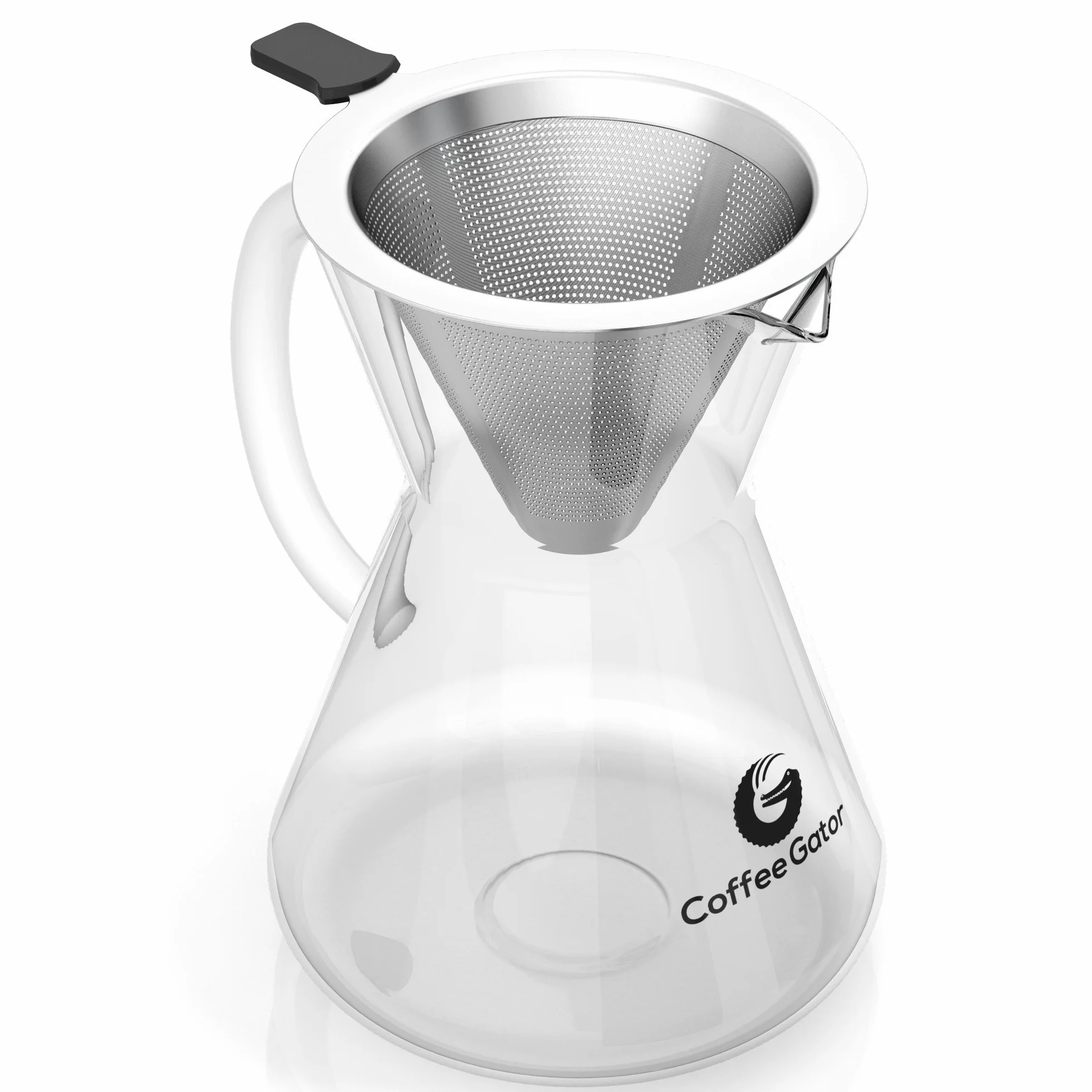 Coffee Gator Cafetera de goteo Pour Over manual con filtro de café permanente de acero inoxidable y jarra. (400ml)