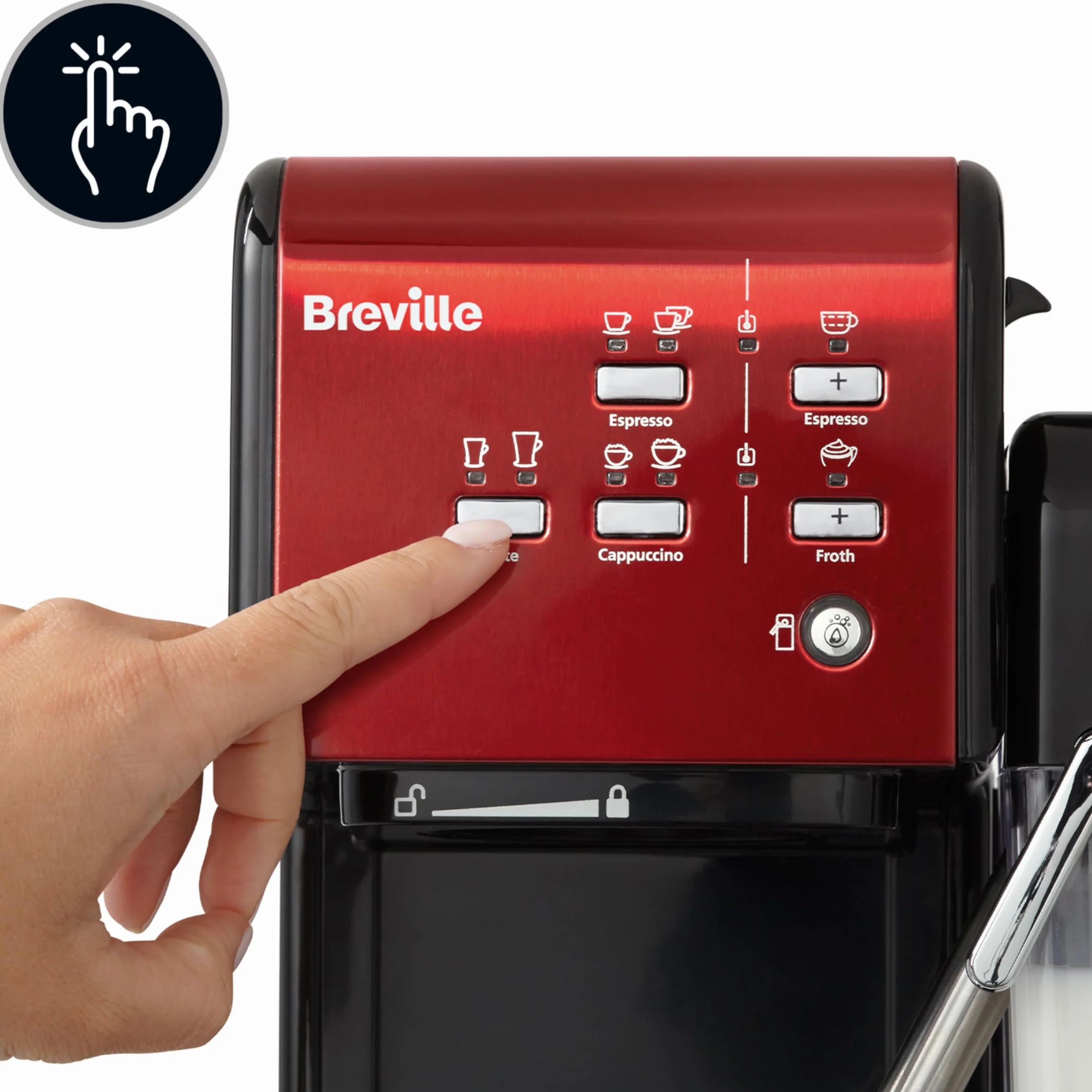 Breville Prima Latte II Espresso | Cafetera para latte y capuchino | Bomba profesional de 15 bares y espumador | Rojo [VCF109X]