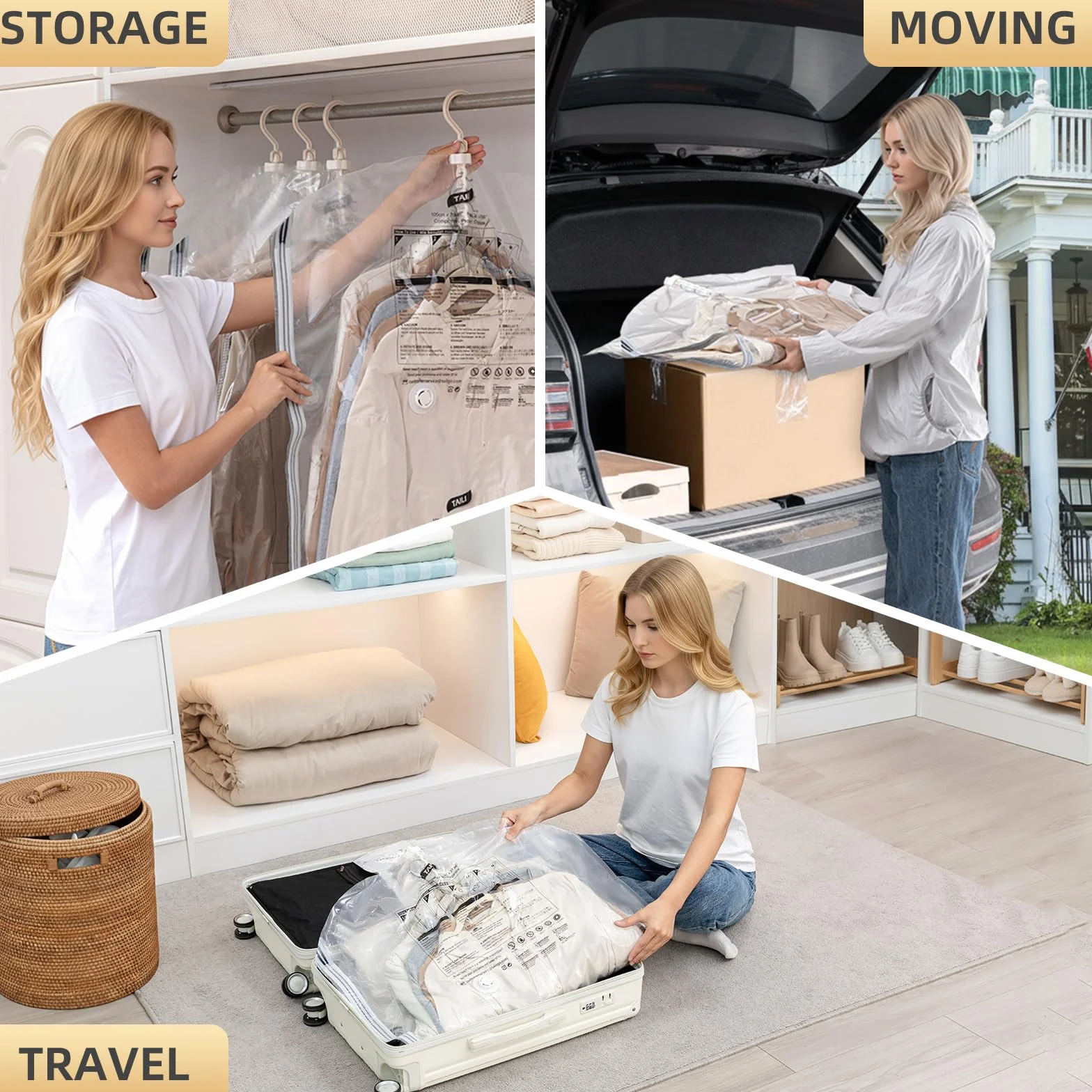 TAILI Bolsas de Almacenamiento al Vacío para Colgar, 4 Paquetes 105×70 cm, Organizar Armarios