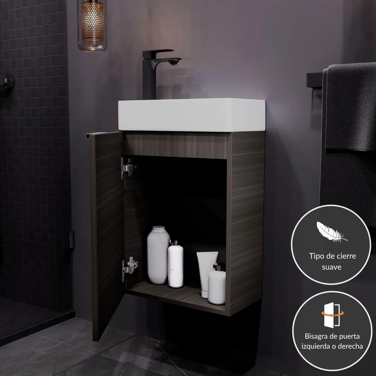 Planetmöbel Mueble baño con Lavabo 40 cm, Mueble bajo Lavabo para baños pequeños, Aseo de Invitados, Antracita