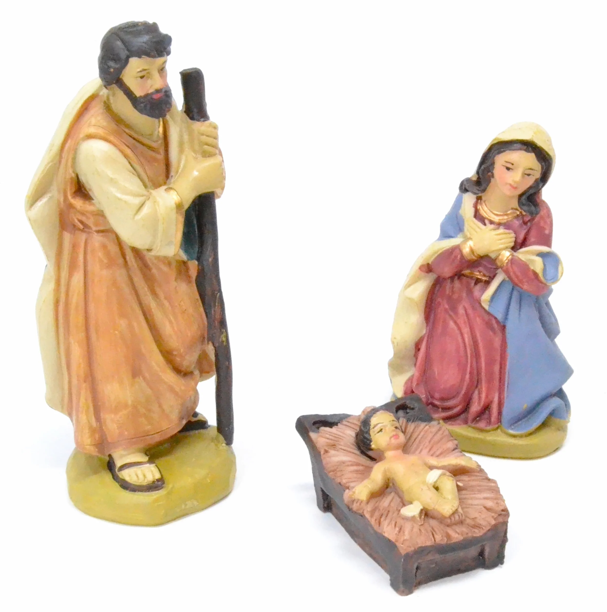 Genérico Figuras de Belén Decorativas, Set de 3 Piezas, Estatuas de Resina para Nacimiento, 11 cm, Sagrada Familia para Decoración Navideña. Jesus Nacimiento
