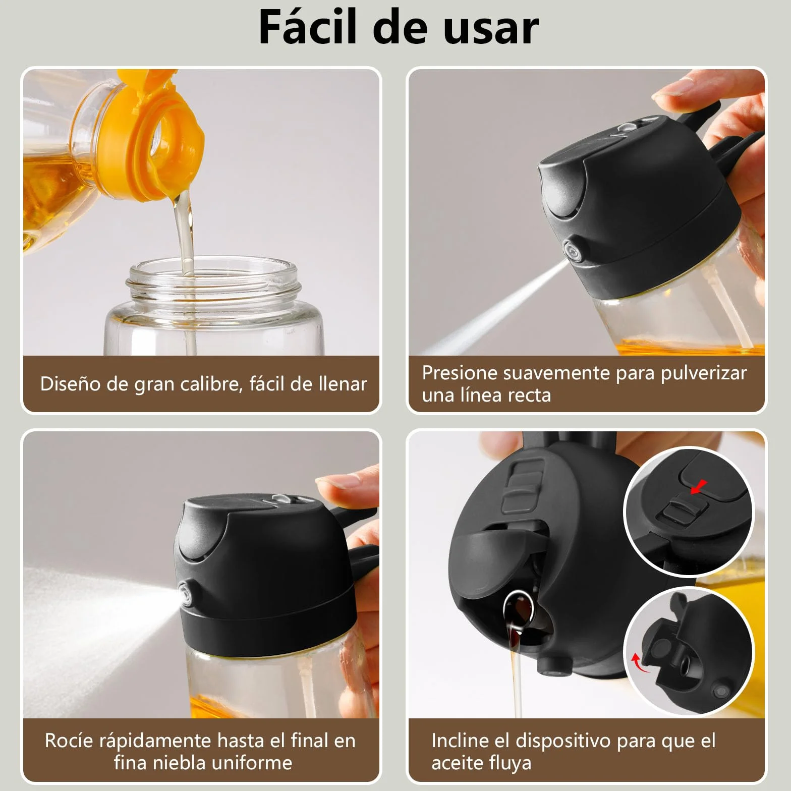 SWEET VIEW 470ml 2 en 1 Dispensador de Aceite y Pulverizador de Aceite, Vertedor Dispensador de Aceite de Oliva para, Cocina, Cocinar,Freidora de Aire,Ensalada, Barbacoa (Negro)