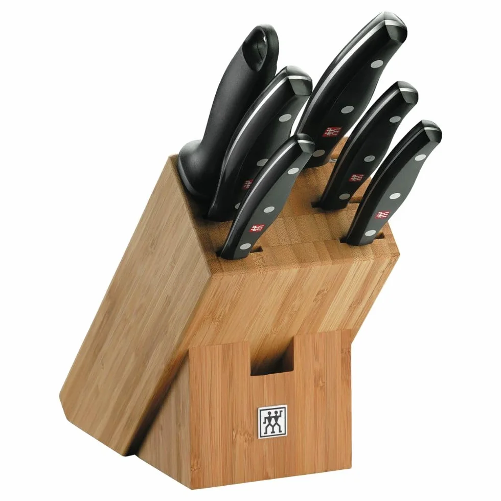 ZWILLING Bloque de cuchillos, 7 piezas, Bloque de bambú, Cuchillos con mango especial de acero inoxidable/plástico, Twin Pollux