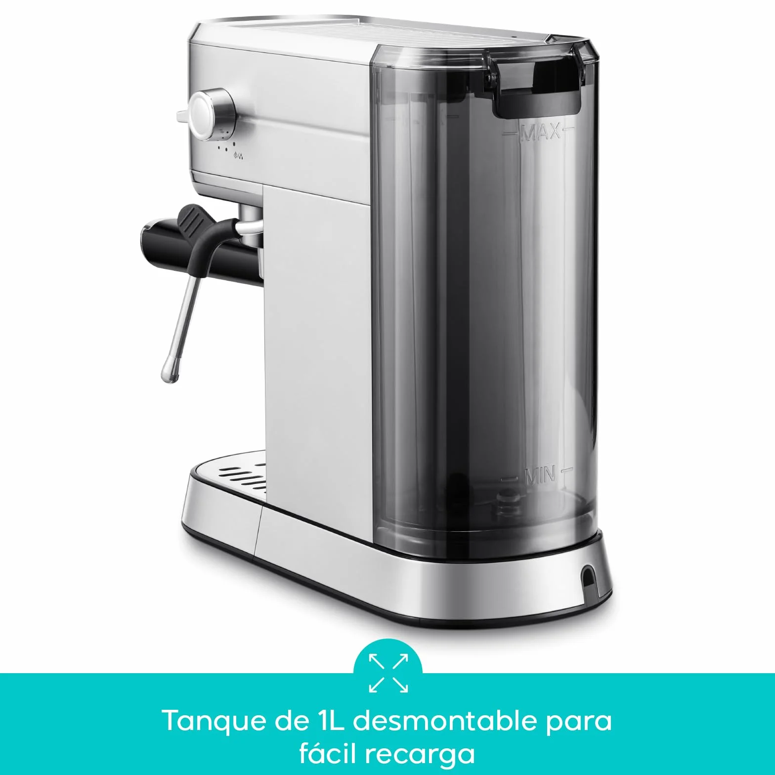 CASABREWS Cafetera Expresso y Capuccino, 20 Bares Café Expreso Manual con Manómetro, Barista Cafetera Cafe Molido, Depósito Extraíble de 1L, Portafiltros con Doble Salida y 2 Filtros, 1350W, Inox