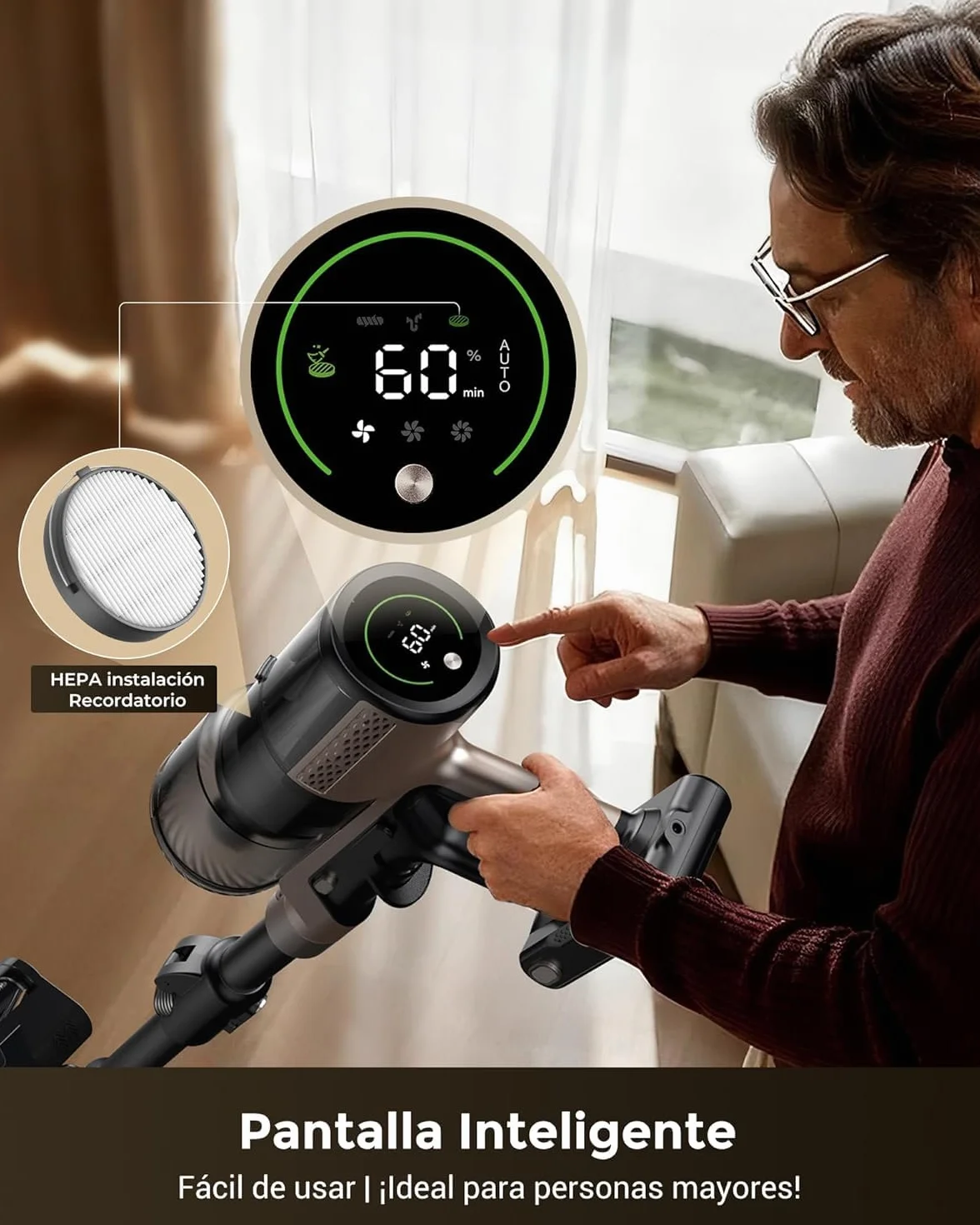 Proscenic P20+ Aspiradora fregadora sin Cable 70Mins/70kPa/680W, Autoportante y Plegable, con Cepillo Anti-Enredo y Depósito de Agua, Escoba Aspiradora sin Cable para Pelo de Mascotas/Suelos/Alfombras