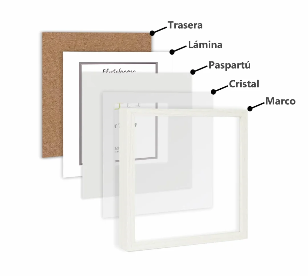 CHELY INTERMARKET MOD3503 Marco Profundidad Madera Haya 30x30cm Interior 20x20cm Vidrio Paspartú Decorativo Cuadro Objetos Recuerdo Decoración Moderna Estilo Elegante 1 Unidad Blanco
