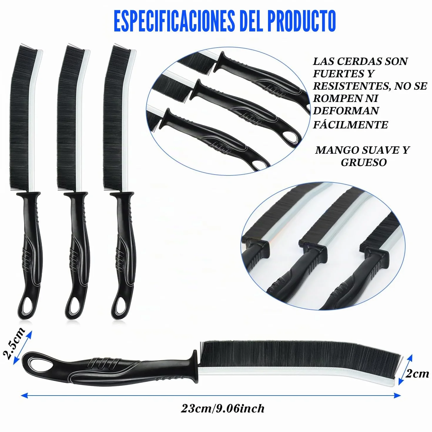 Cepillo Limpieza Grietas Cerdas Duras 3 Piezas, Cepillo Limpia Juntas Suelo para Ventanas Baño Cocina