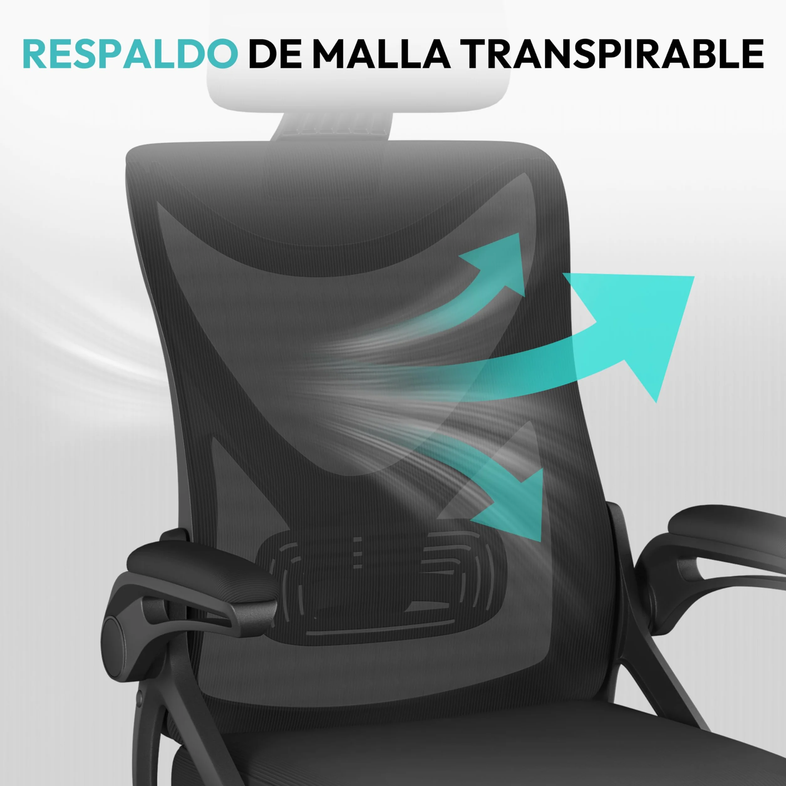 Yaheetech Silla de Oficina Ergonomica con Soporte Lumbar Ajustable Base Giratoria 70 cm Transpirable Negro