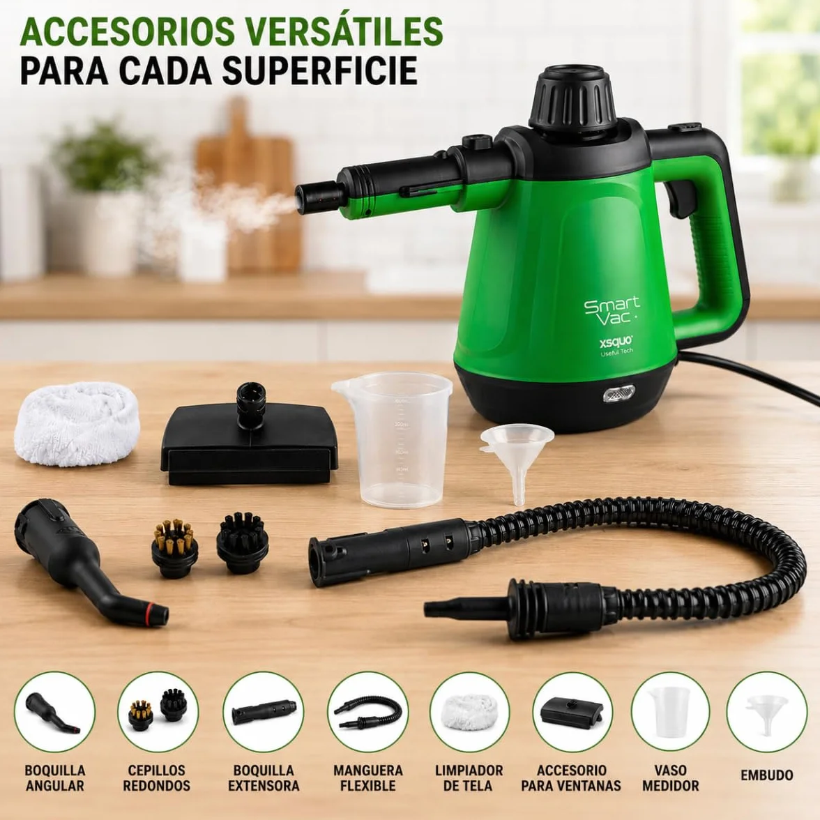 Limpiador a Vapor Multiusos Portátil 1200W 5 en 1 Presurizada con Accesorios - Xsquo
