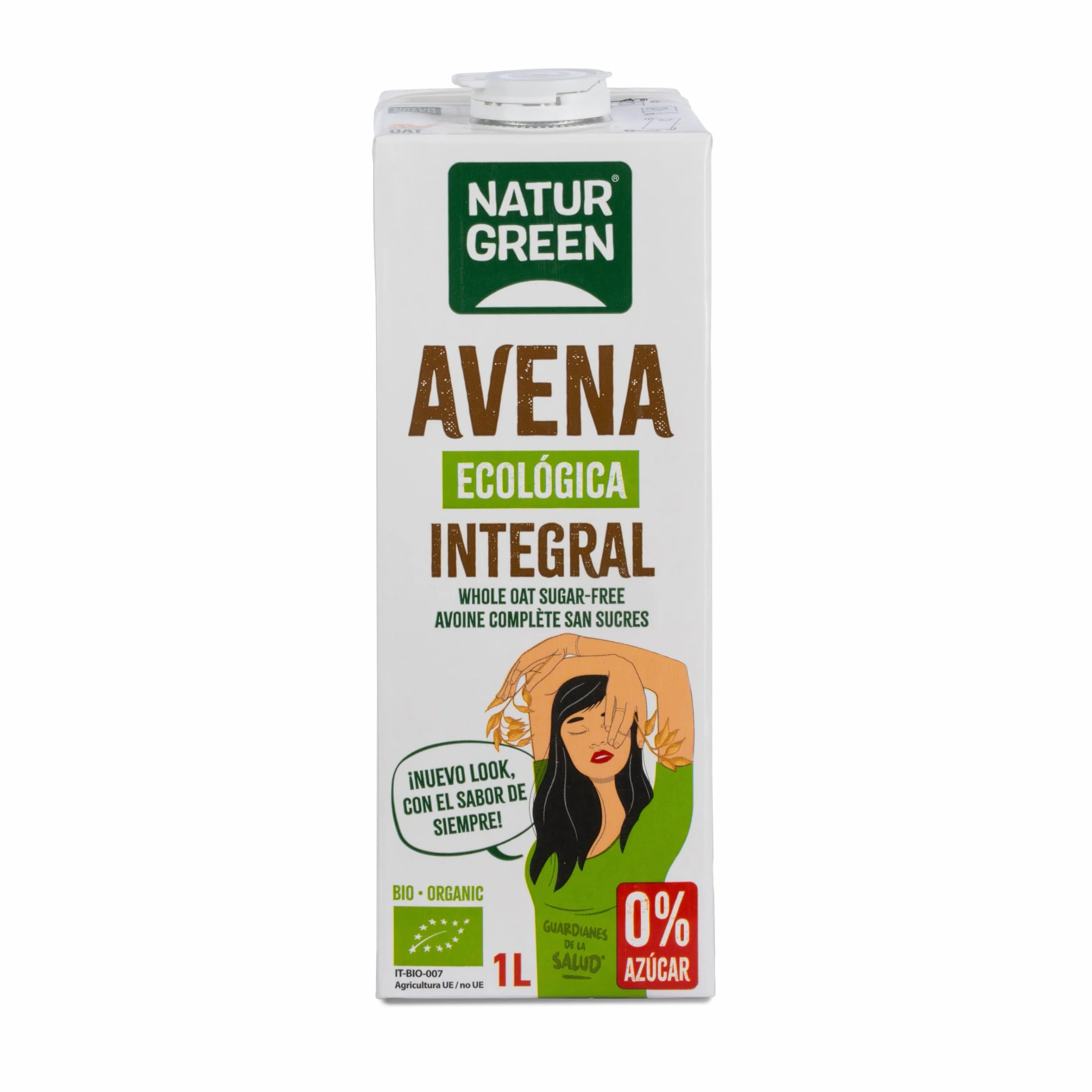 NaturGreen Bebida de Avena Integral Bio Pack 6 x 1L, Sin Azúcares Añadidos, Sin Lactosa