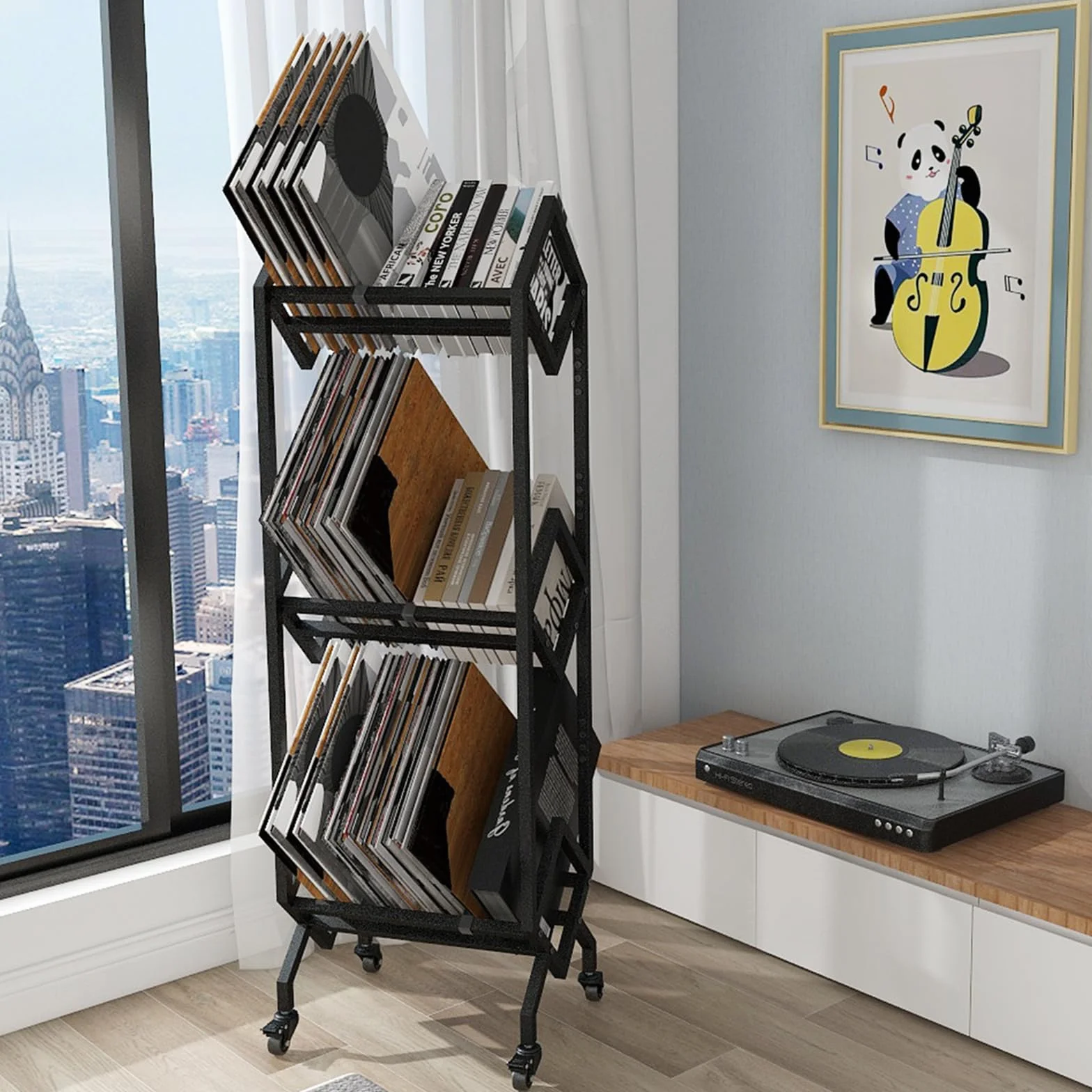 VEDECASA Estantería para discos de vinilo DJ, soporte de exhibición LP, 3 niveles