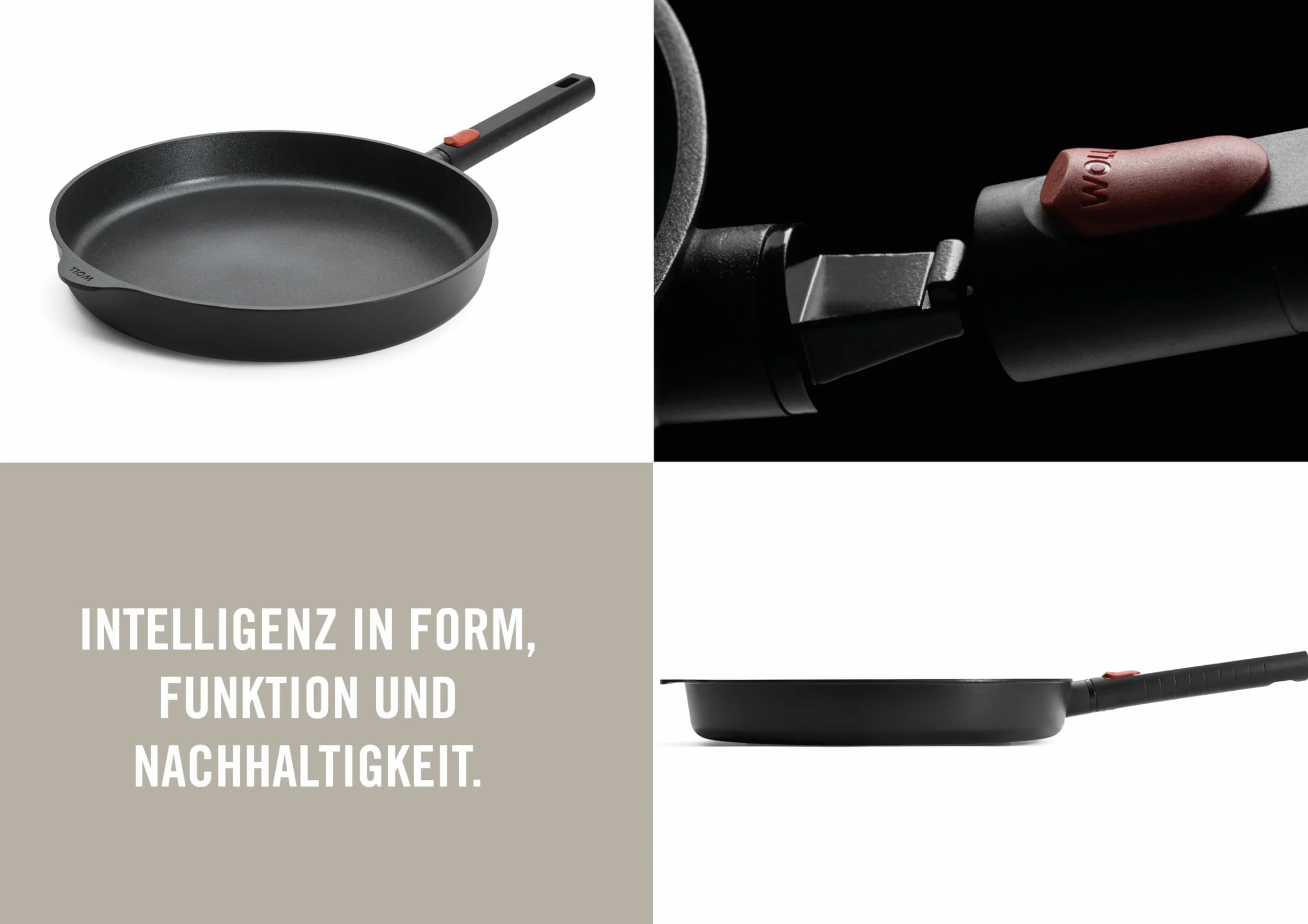 Woll Eco Logic QXR - Sartén plana de hierro fundido (inductiva, diámetro de 32 cm, 5 cm de alto, con mango extraíble, apta para todo tipo de cocinas, sin PFAS, revestimiento antiadherente, aluminio