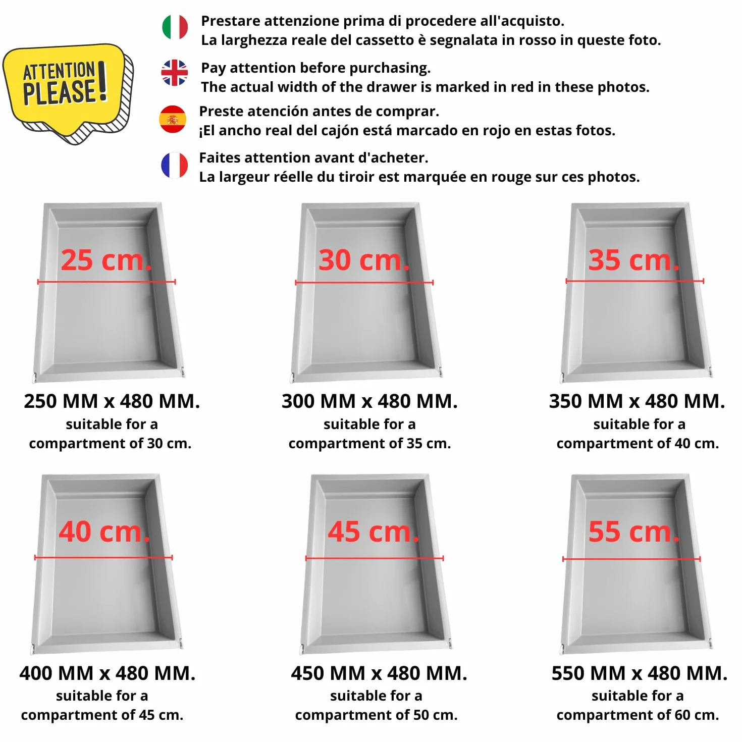 Paquete de 4 cajones en kit. ABS – Lavable 100% – Multiusos (L. 400 mm x P. 480 mm)