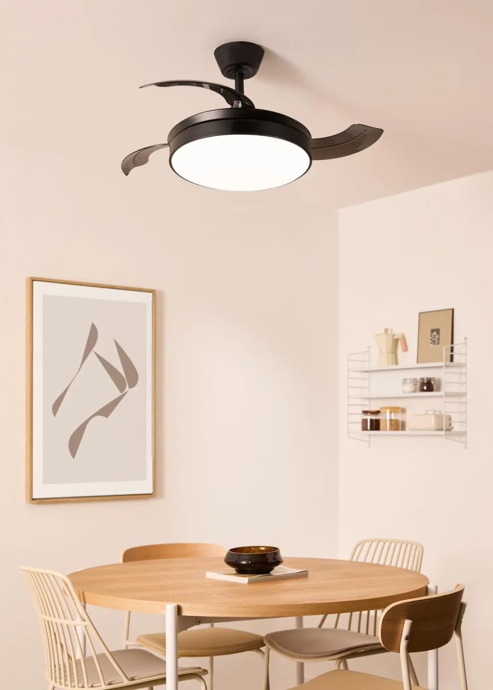 CREATE / WIND CLEAR S/Ventilador de techo con luz negro con mando / 40W, Ø91 cm, temporizador, 6 velocidades, aspas retráctiles, 3 temperaturas de luz, función verano-invierno