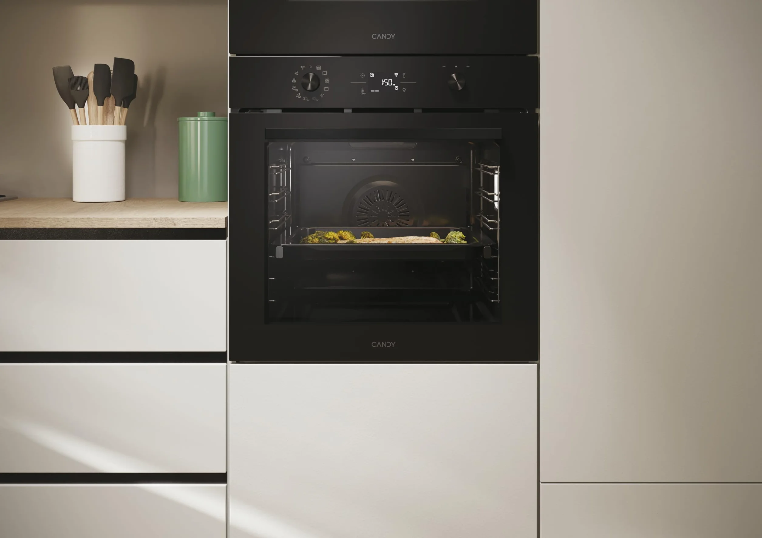 Candy Bake 800 CA6 N5B3LYTB, Horno Multifunción, 78L, Wifi, 1 Bandeja y 2 Rejillas, Steam Lite, Limpieza Pirolítica, Guia Telescópica, 13 Funciones, Display Basic UX, Full Black
