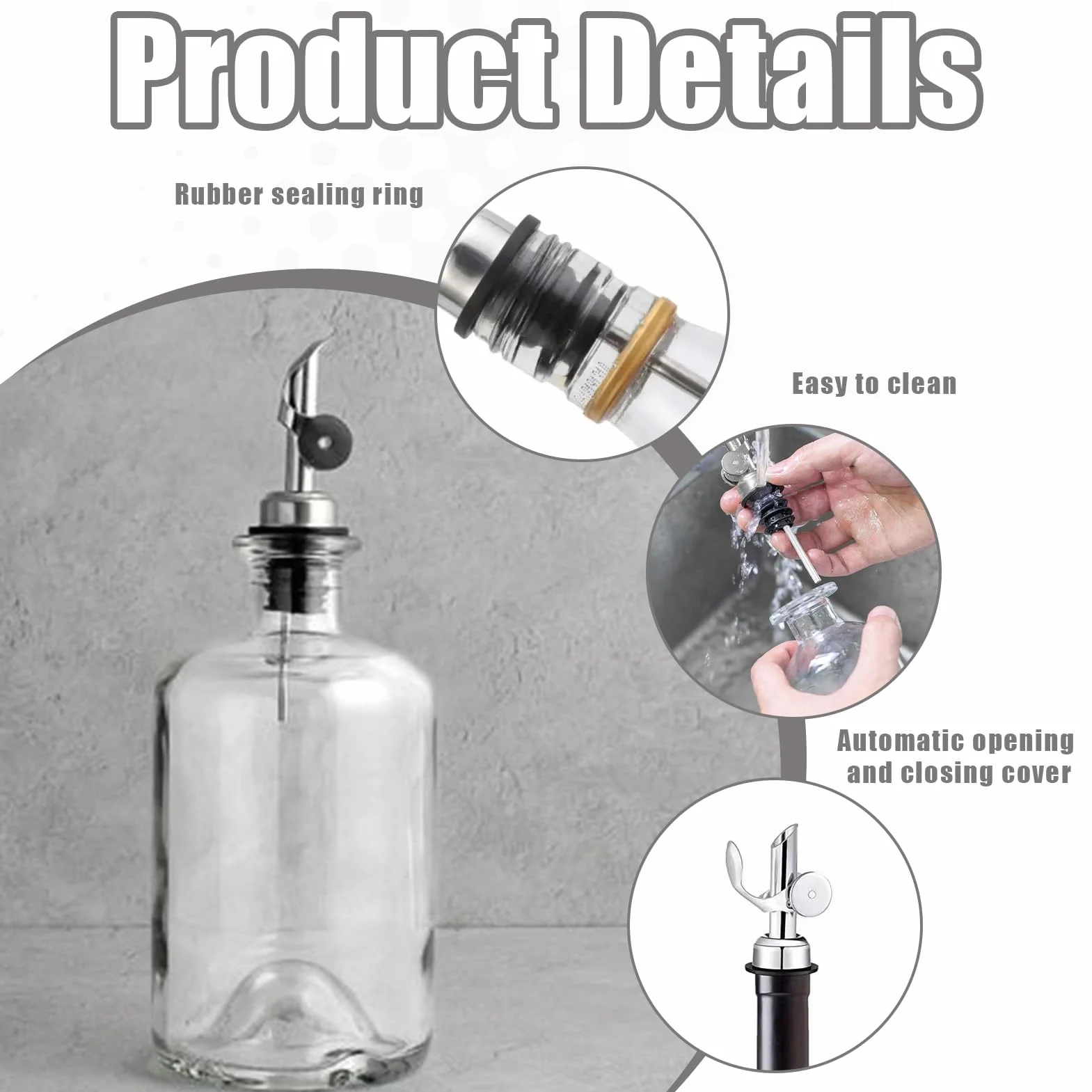 Vertedor de aceite acero inoxidable 2 unidades plateado con tapa protectora