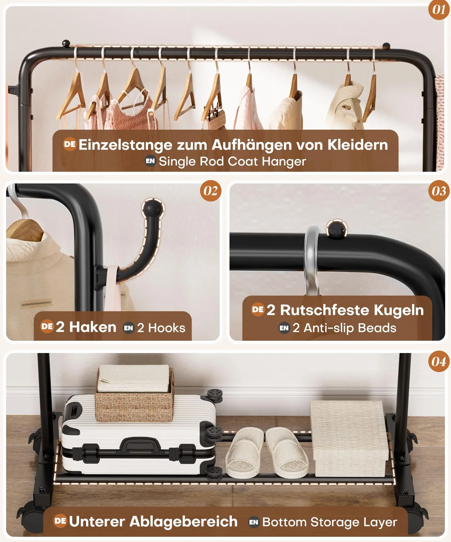 YORBAY Perchero Burro con Ruedas de Metal 81 cm Organizador de Ropa para Dormitorio Lavadero Tienda
