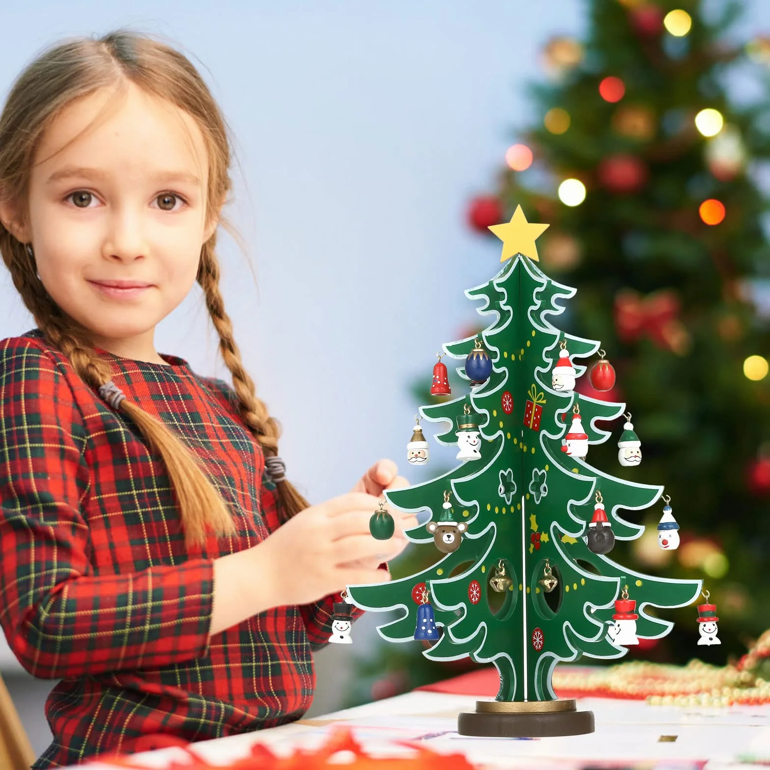 LIHAO Calendario de Adviento de Madera Mini Árboles de Navidad Adornos Decoración Regalos para Niños