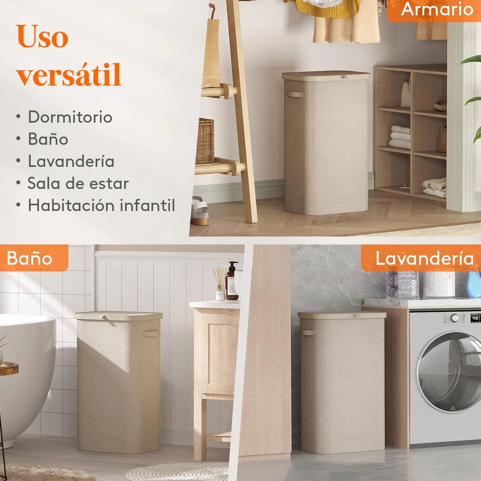 Lifewit Cesto Ropa Sucia, Cesta Ropa Plegable con Bolsa Extraíble y Asa, Cubo Ropa Sucia con Tapa, Laundry Basket para Dormitorio, Baño, Lavandería, Dormitorio, 105 L, Beige