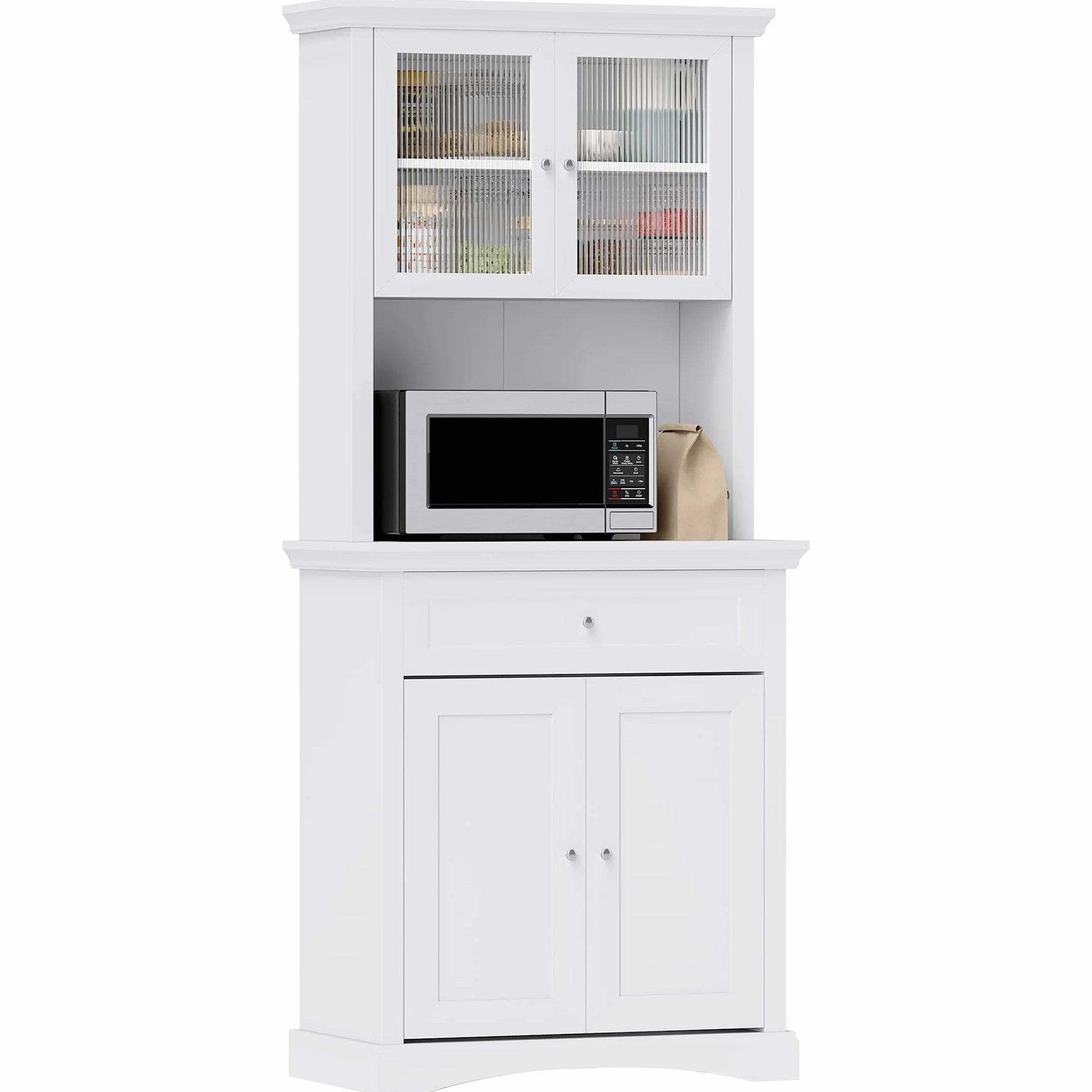 HOMCOM Alacena de Cocina Moderna Armario de Cocina con 1 Cajón 2 Puertas de Vidrio y Estantes Ajustables Carga 50 kg para Comedor Salón 79x40x180 cm Blanco