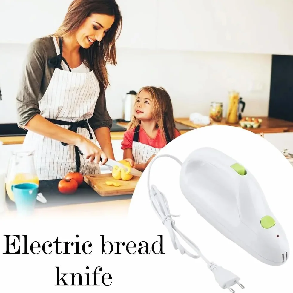 YUYTE Cuchillo eléctrico de cocina, cortador de carne congelada, pan, queso, verduras y frutas, con cuchillas dobles de acero inoxidable y cuerpo de ABS