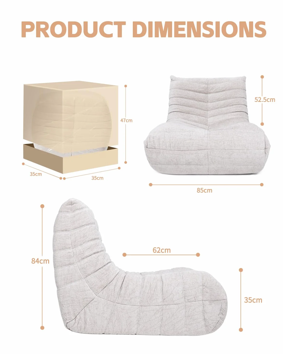 Puf de Espuma de Alta Densidad para sofá, sofá de Suelo de Chenilla con Respaldo, sillón de Lectura para Interiores, Perezoso para salón y Dormitorio (Beigewhite)