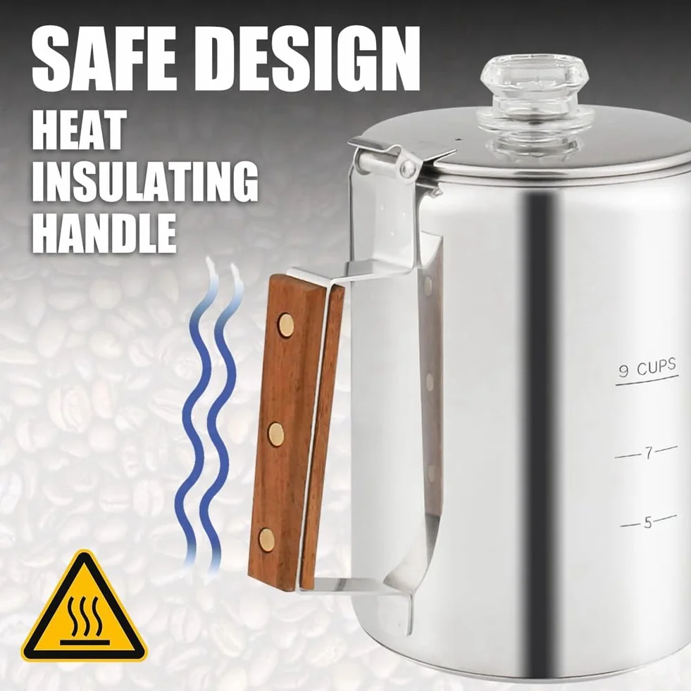 Cafetera percoladora de acero inoxidable para camping 9 tazas