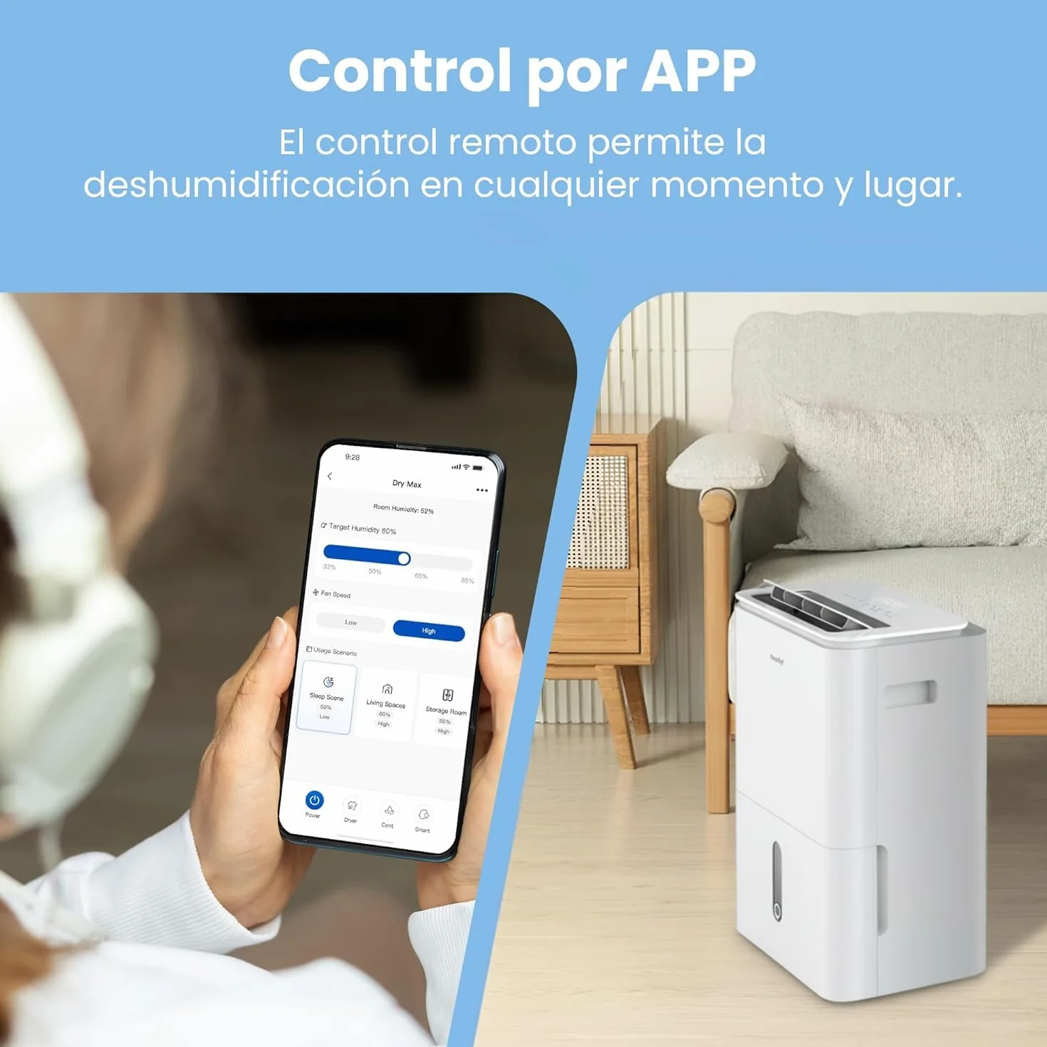 COMFEE' Deshumidificador de Humedad 16L Silencioso | WiFi/App, Modo Secado de Ropa y Auto Antihumedad, Purificador Eléctrico Antibacterias, moho y Condensación | Ideal en habitaciones hasta 45m2/120m3