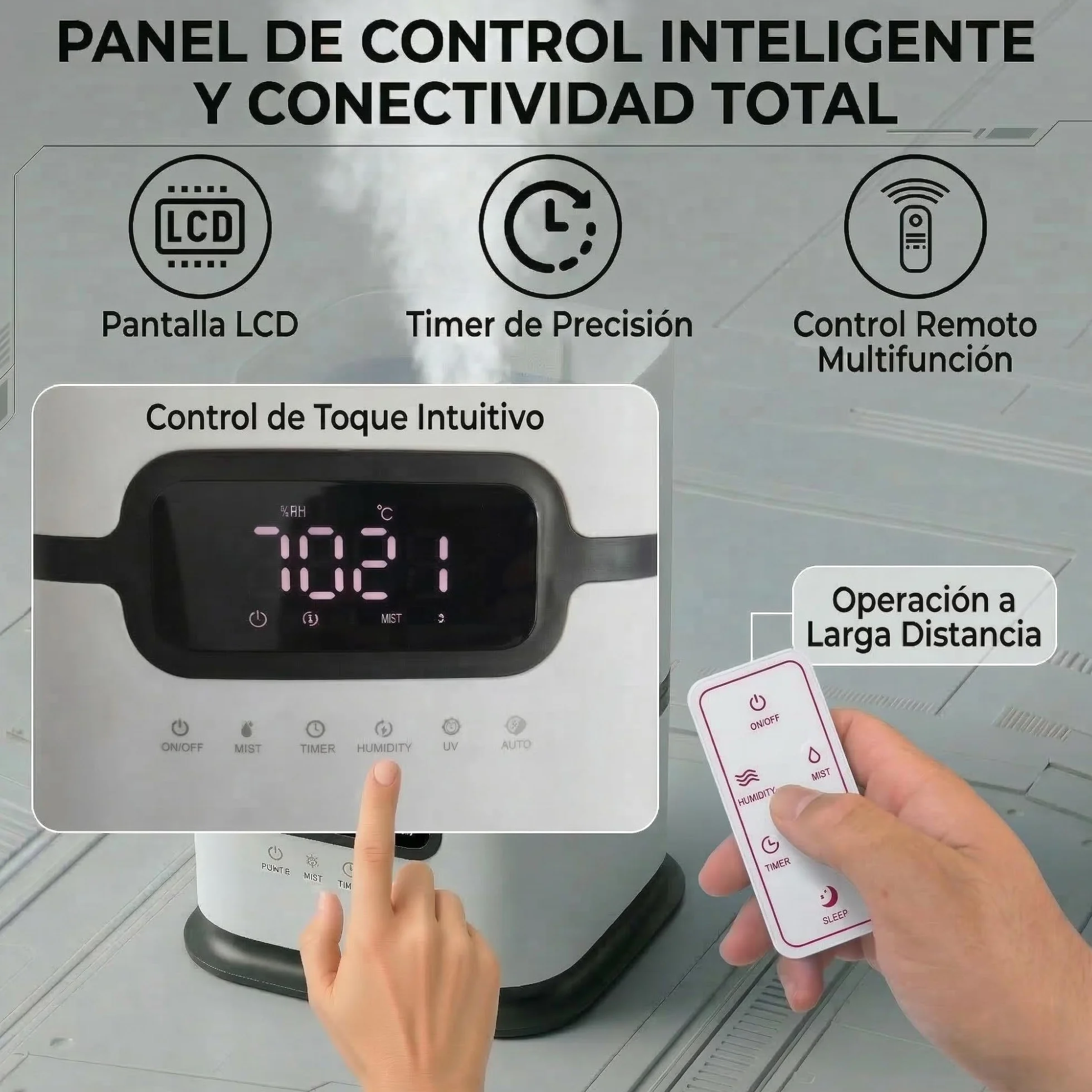 LUMS Humidificador Industrial 16L, Control Inteligente de Humedad, Temporizador, Relleno Superior, 3 Núcleos, Portátil