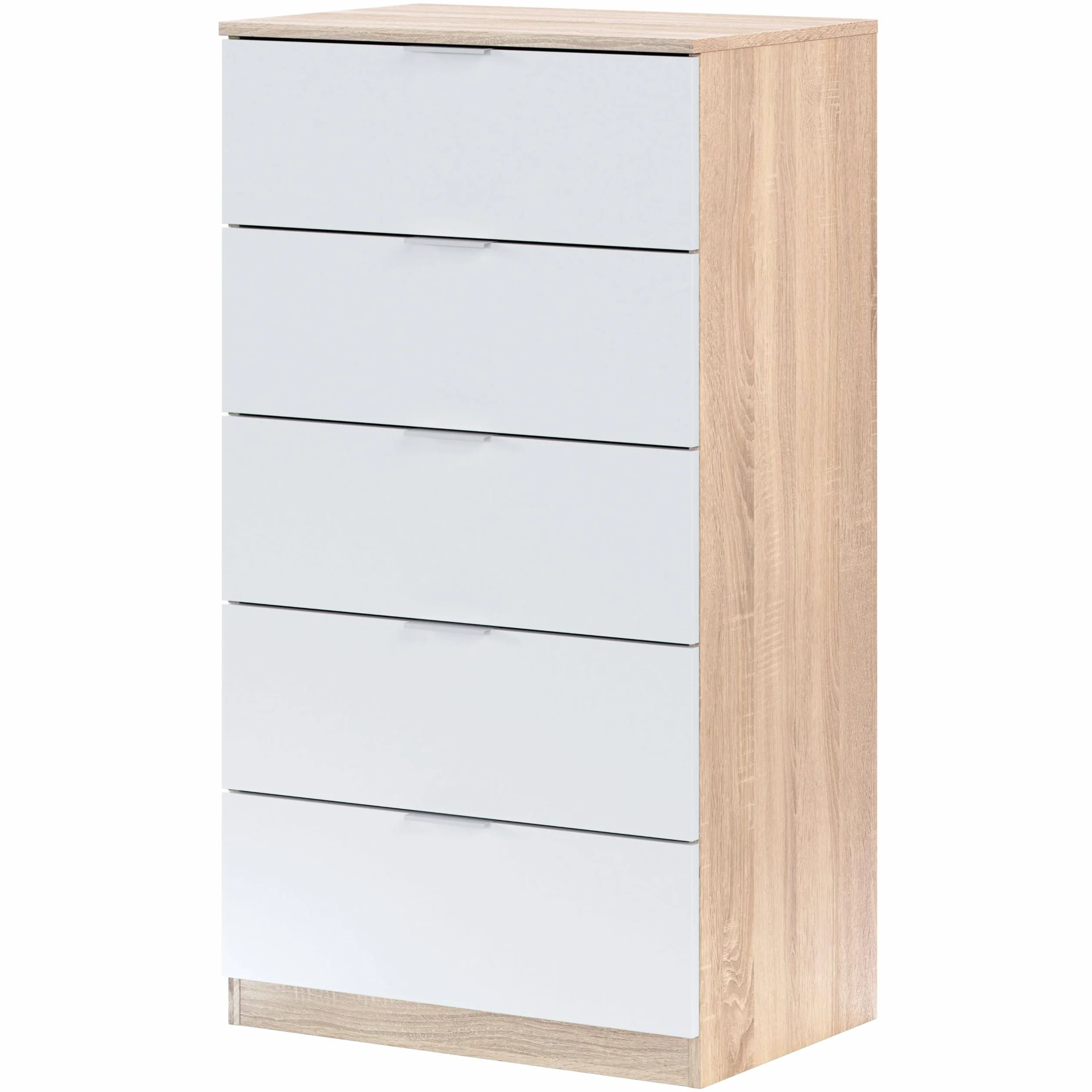 Miroytengo Pack Dormitorio Completo Alaya Color Blanco Y Roble para Camas 150 cm (Cama+cabecero+2 Mesitas+Armario+sinfonier)