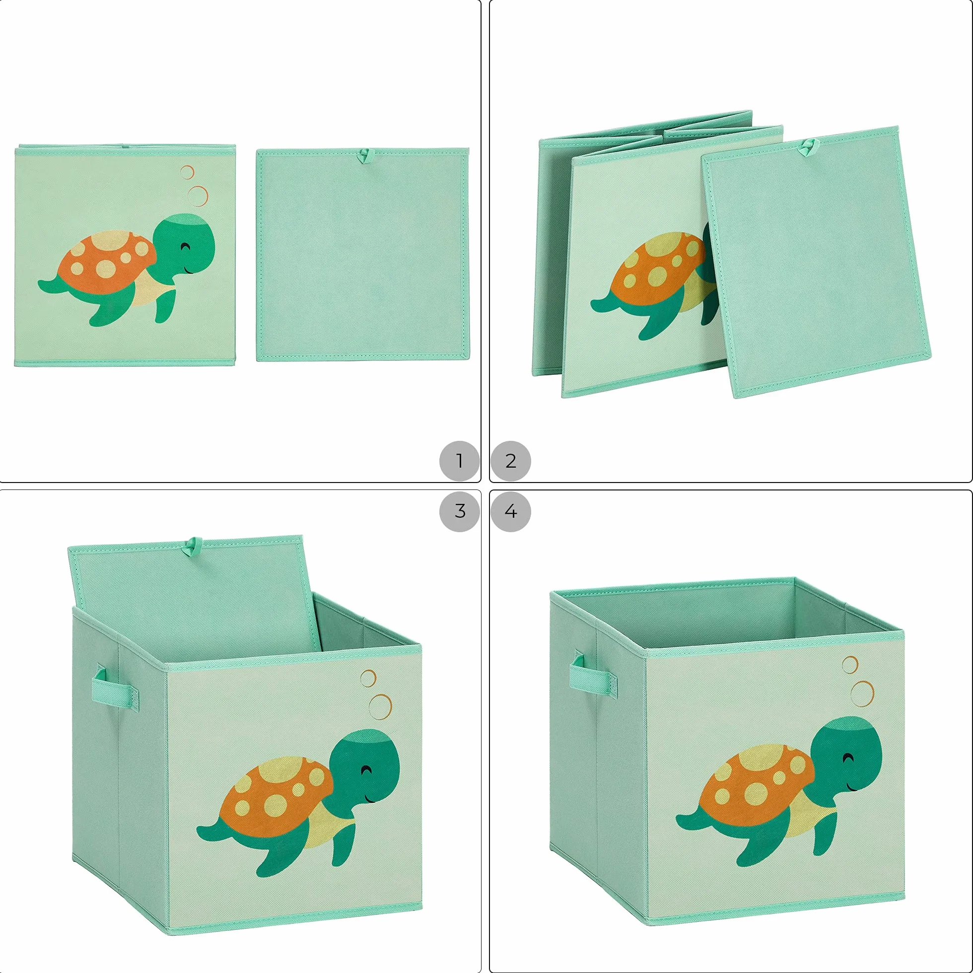SONGMICS Caja organizadora de tela para juguetes, juego de 3, plegable con asas, 30x30x30 cm, azul verde rosa