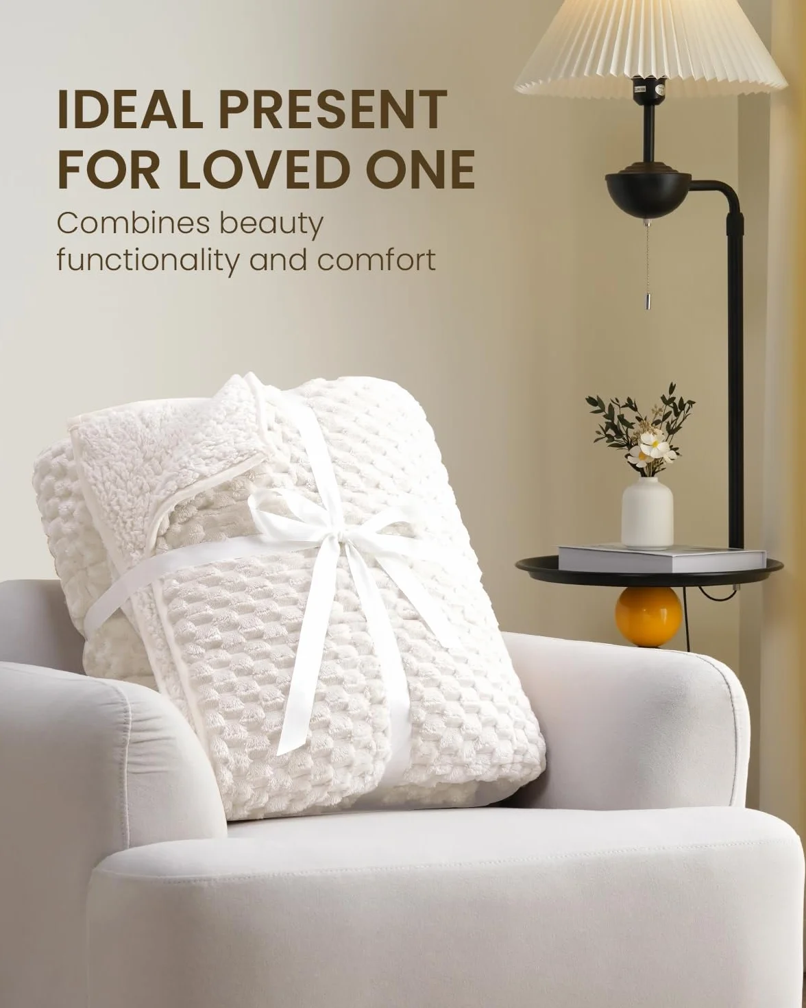 Drewin Manta con peso tamaño Queen de 15 libras, suave y acogedora manta con peso de sherpa jacquard para adultos, manta de cama gruesa ultrasuave para dormir y calmar, 60 x 80 pulgadas, color blanco