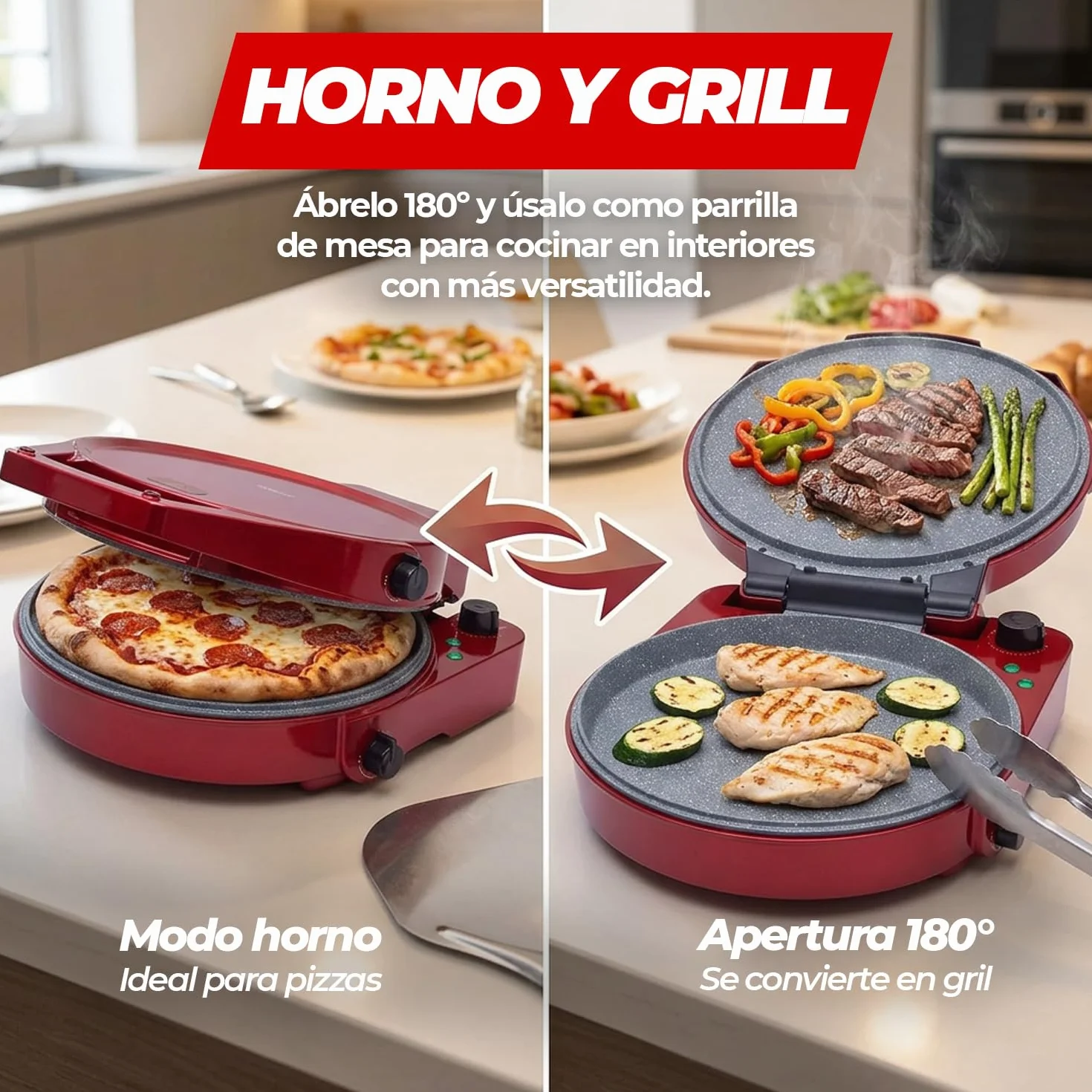 SOGO Horno Eléctrico 2en1 para Pizza y Barbacoa 30cm 1800W Horno Grill 180º