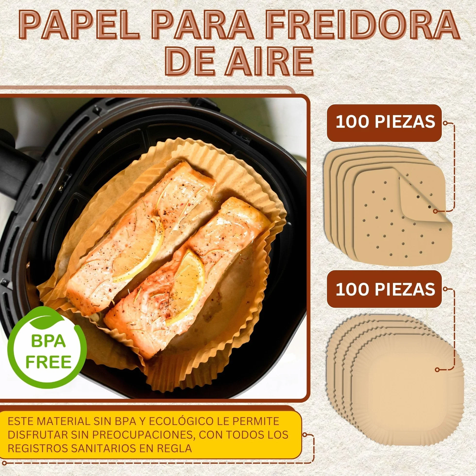 Accesorios Air Fryer 200 Piezas Papel Freidora Aire 20-24cm BPA Free