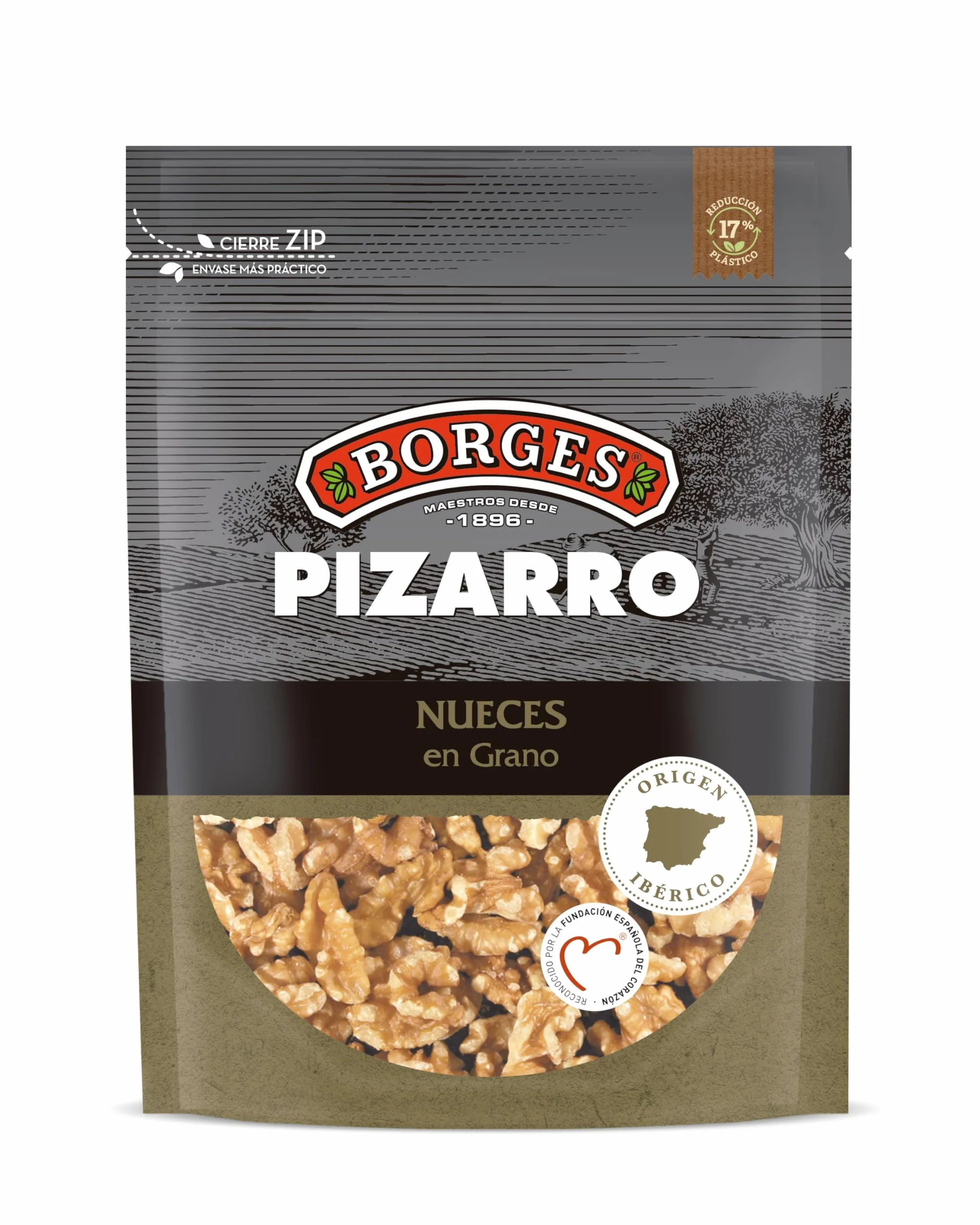 Borges Nueces en Grano Finca Pizarro 130g - Frutos Secos sin Gluten, Alto Omega 3