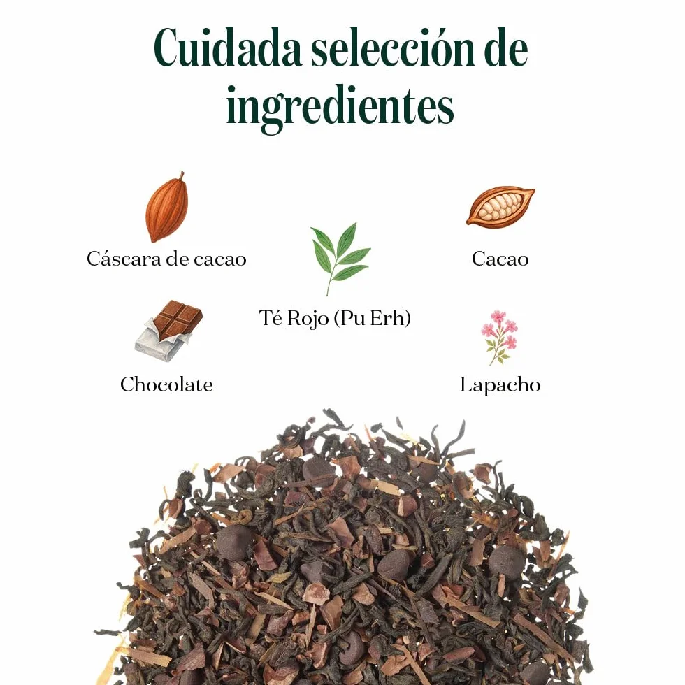 Té Rojo Pu Erh ChocoNoir 100g Hojas con Chocolate Cacao Lapacho Detox Digestivo